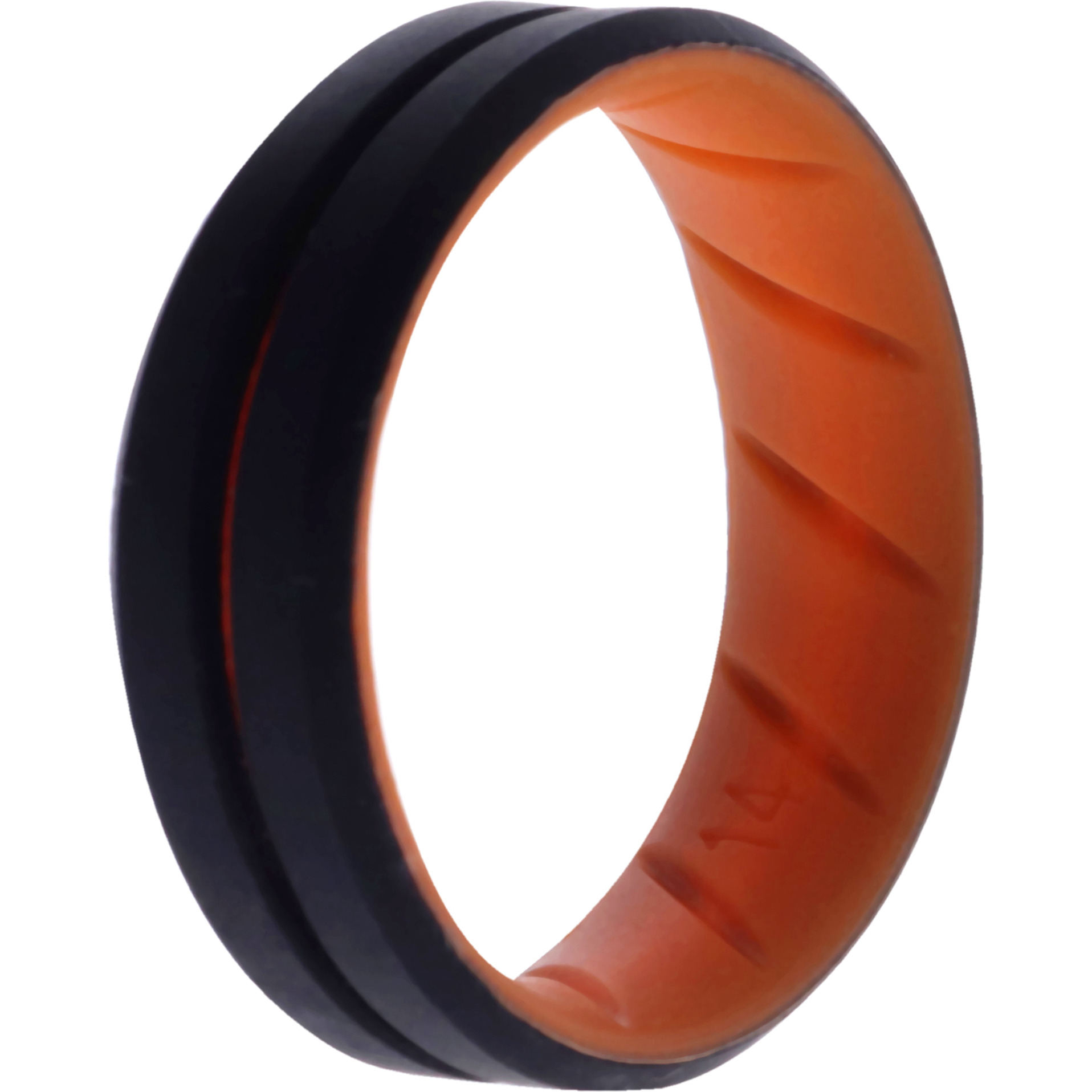 Silicone Wedding BR Middle Line Ring - Orange-Black by ROQ for Men - 14 mm Ring