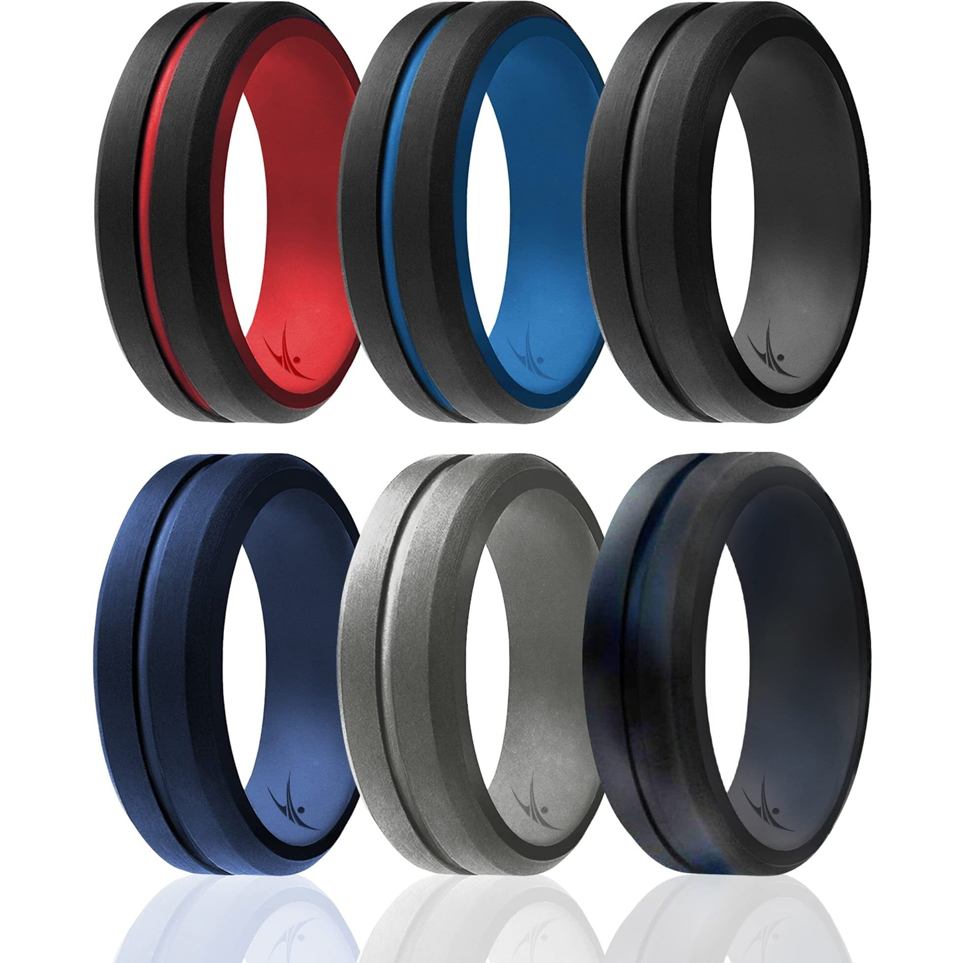 Silicone Wedding 2Layer Middle Line Ring Set - Black-Camo by ROQ for Men - 6 x 12 mm Ring