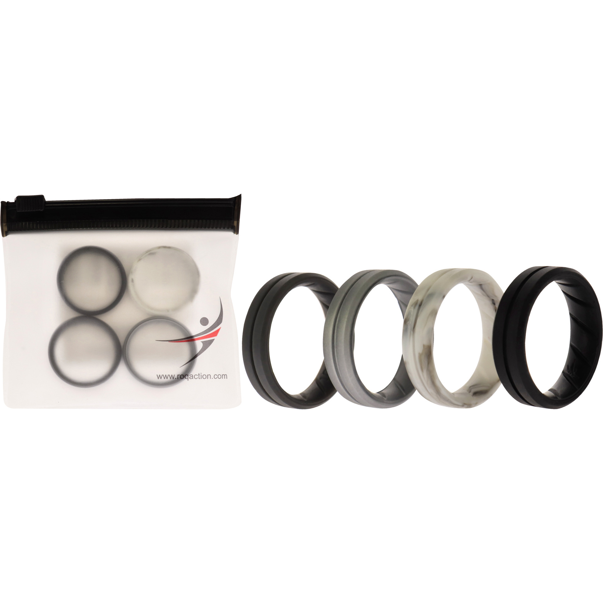 Silicone Wedding BR Middle Line Ring Set - Basic-Marble by ROQ for Men - 4 x 10 mm Ring