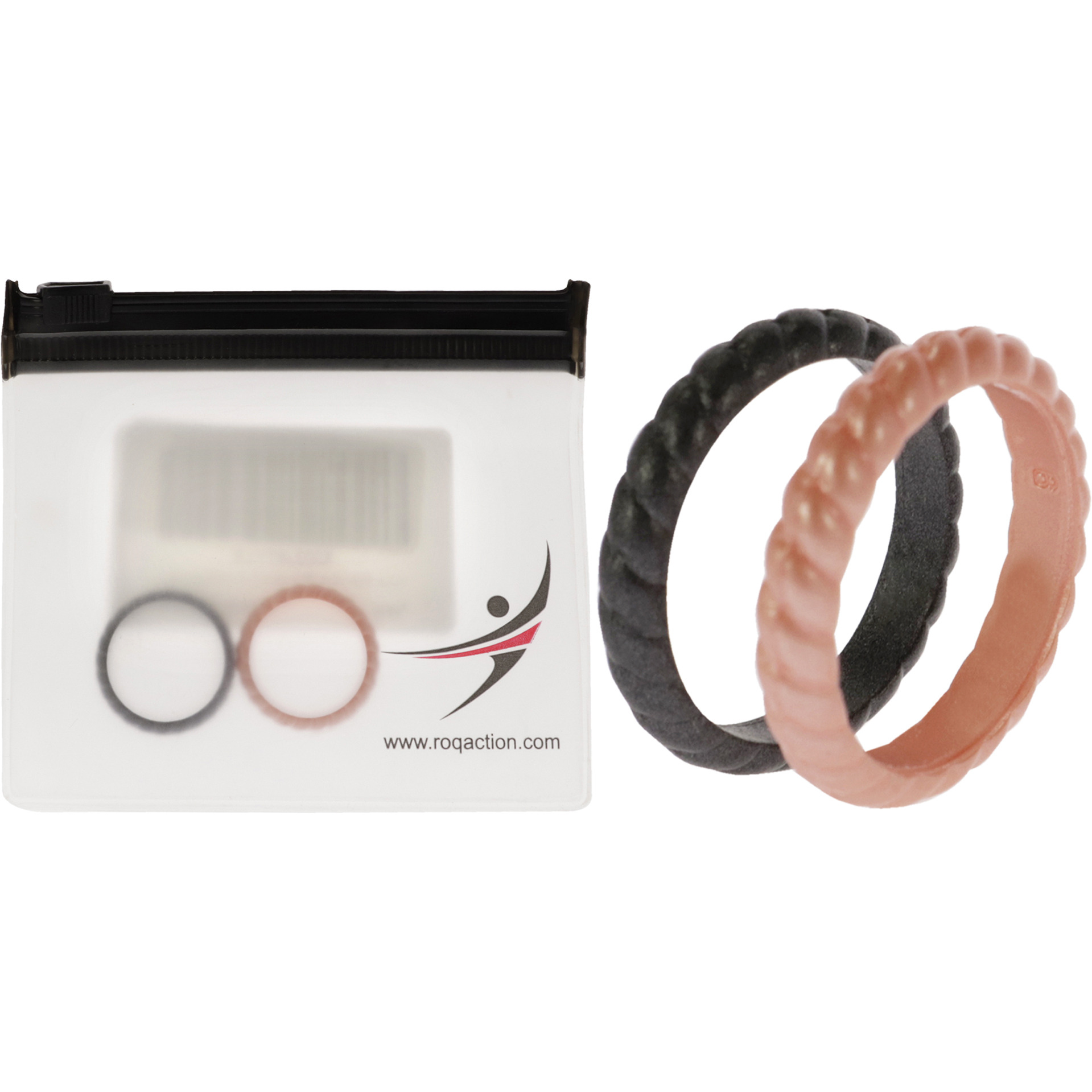 Silicone Wedding Stackble Braided Ring Set - Rose-Black by ROQ for Women - 2 x 11 mm Ring