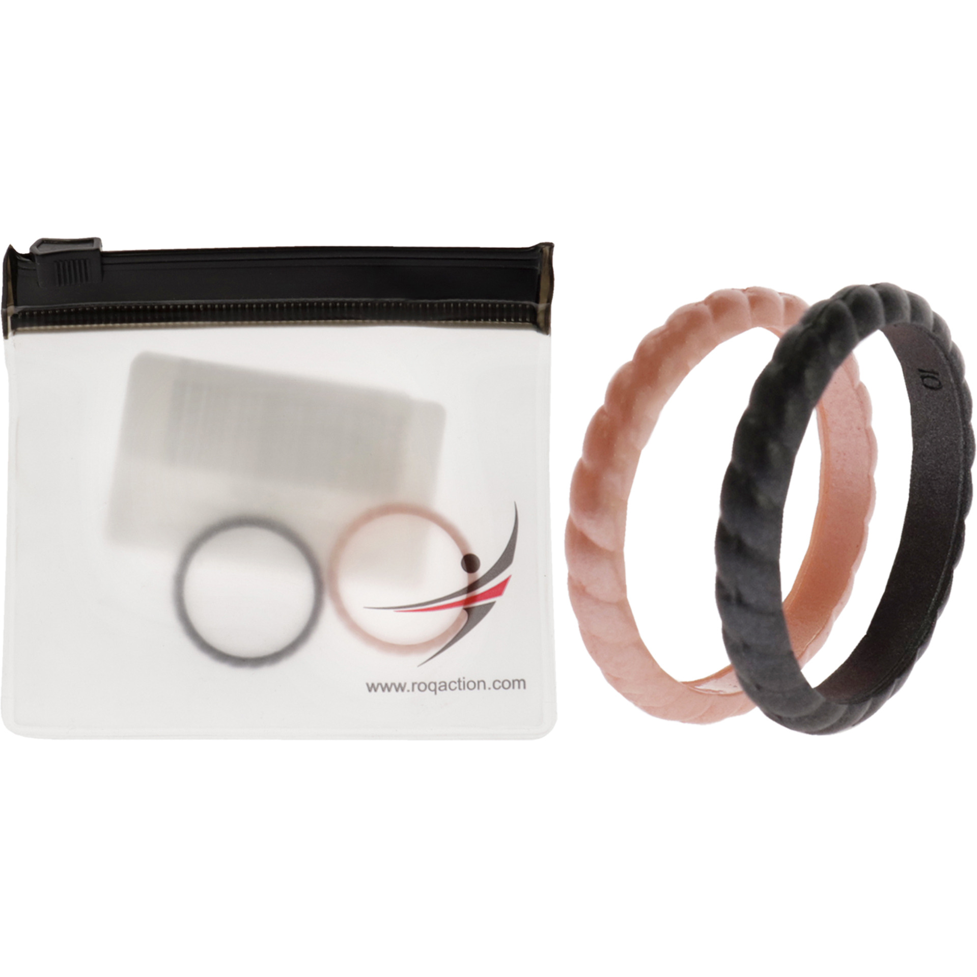 Silicone Wedding Stackble Braided Ring Set - Rose-Black by ROQ for Women - 2 x 10 mm Ring