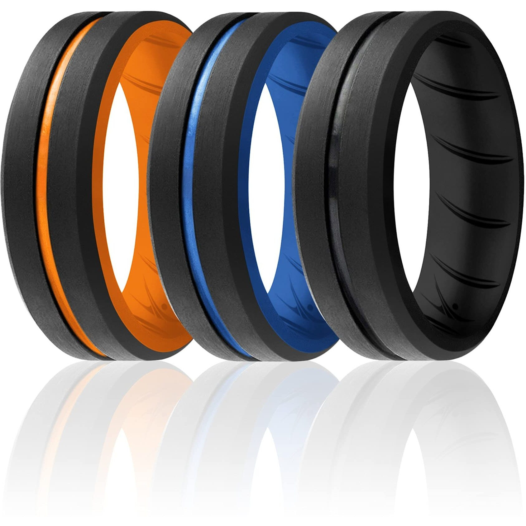 Silicone Wedding BR Middle Line Ring Set - MultiColor by ROQ for Men - 3 x 15 mm Ring