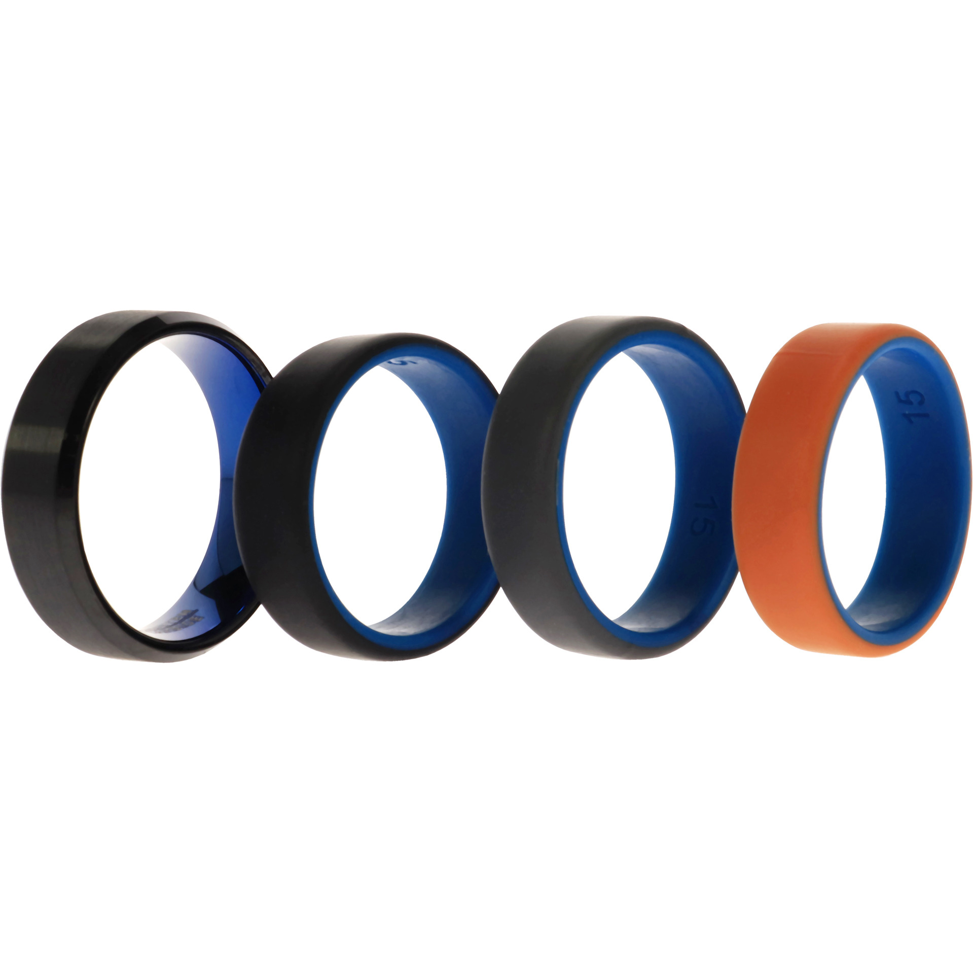 Silicone Wedding Twin Beveled 8mm Ring Set - Black by ROQ for Men - 4 x 15 mm Ring