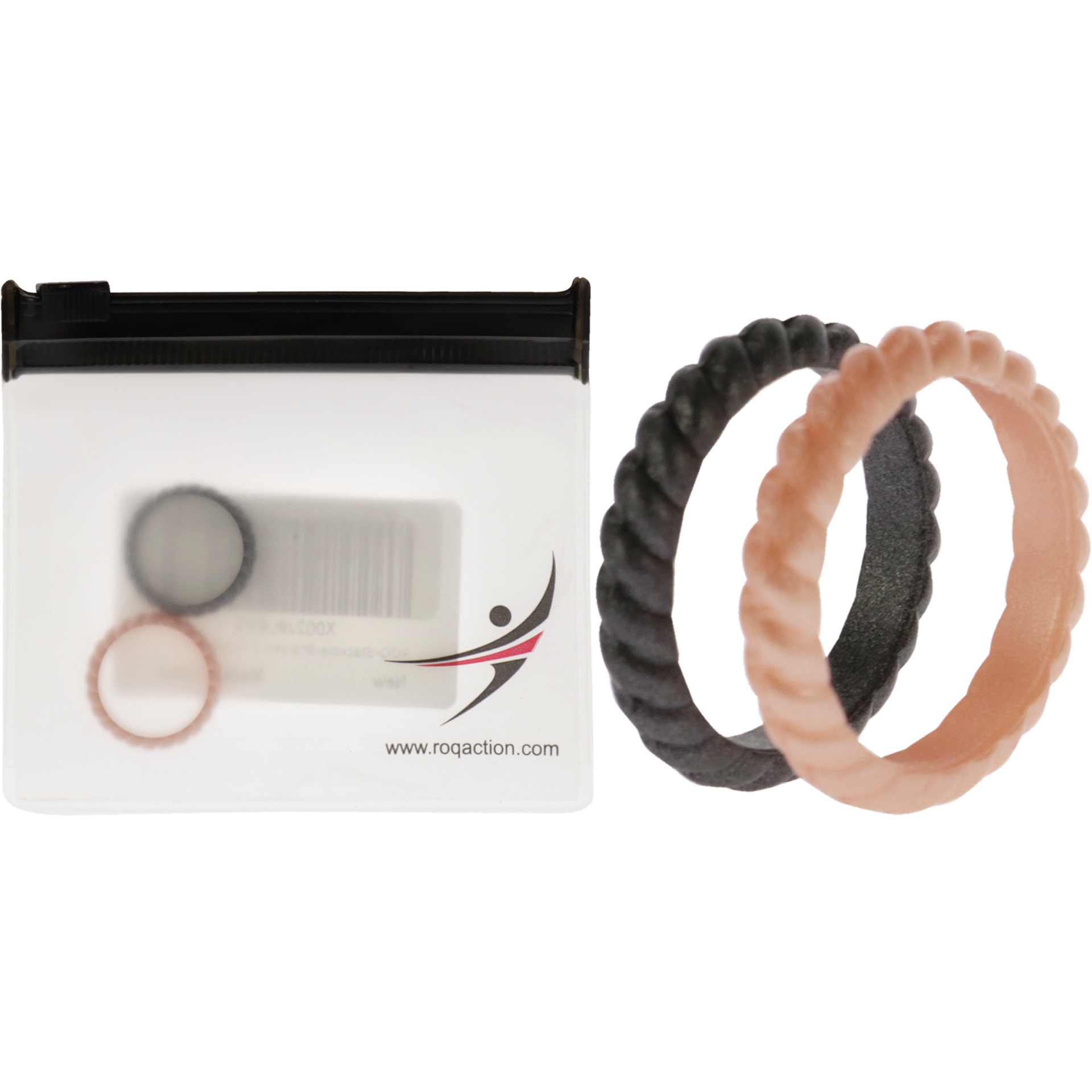 Silicone Wedding Stackble Braided Ring Set - Rose-Black by ROQ for Women - 2 x 5 mm Ring