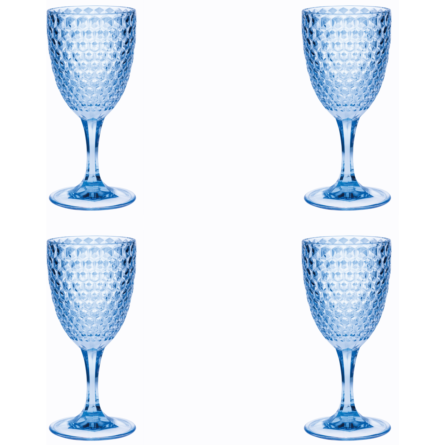 Set of Four Blue Diamond Acrylic Stemmed All Purpose Wine Glass