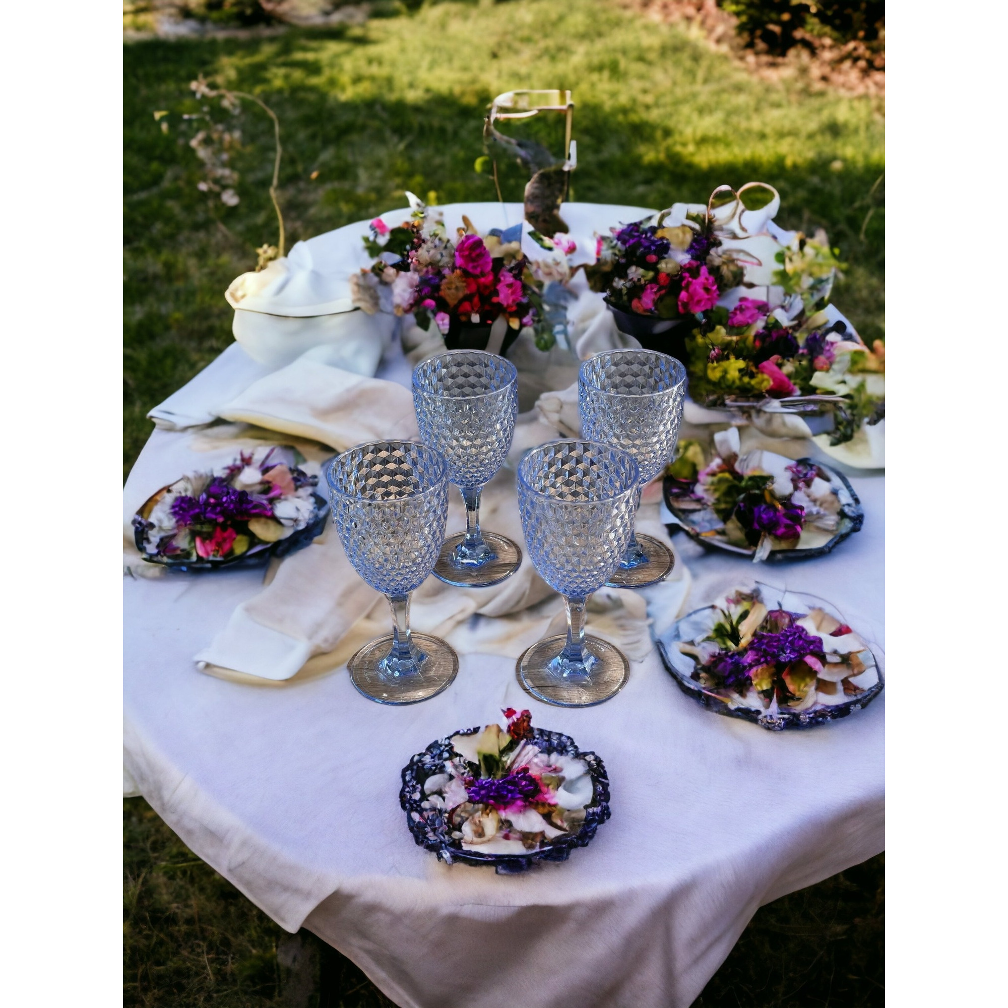 Set of Four Blue Diamond Acrylic Stemmed All Purpose Wine Glass