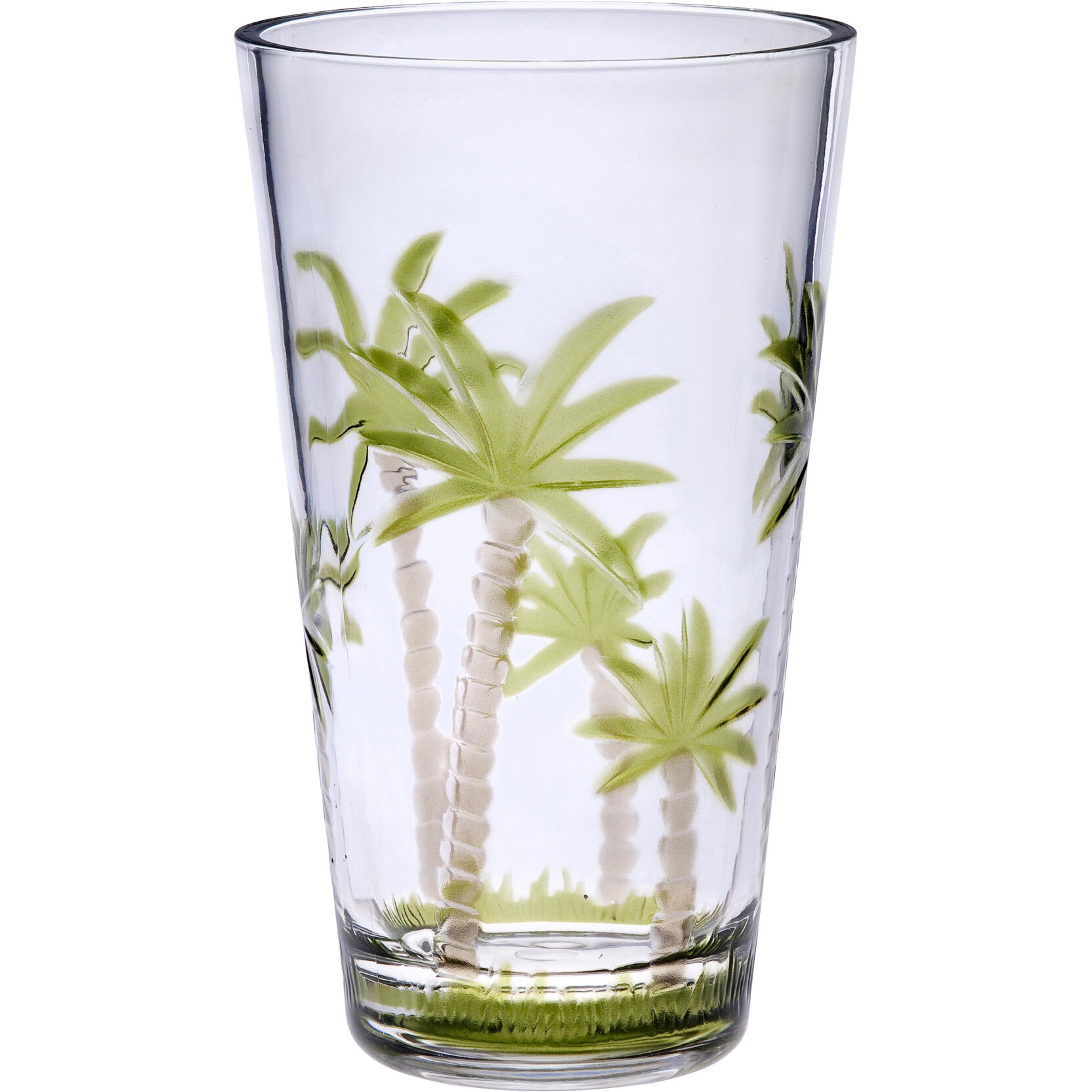 Set of Four Clear and Green Palm Tree Acrylic Highball Glasses