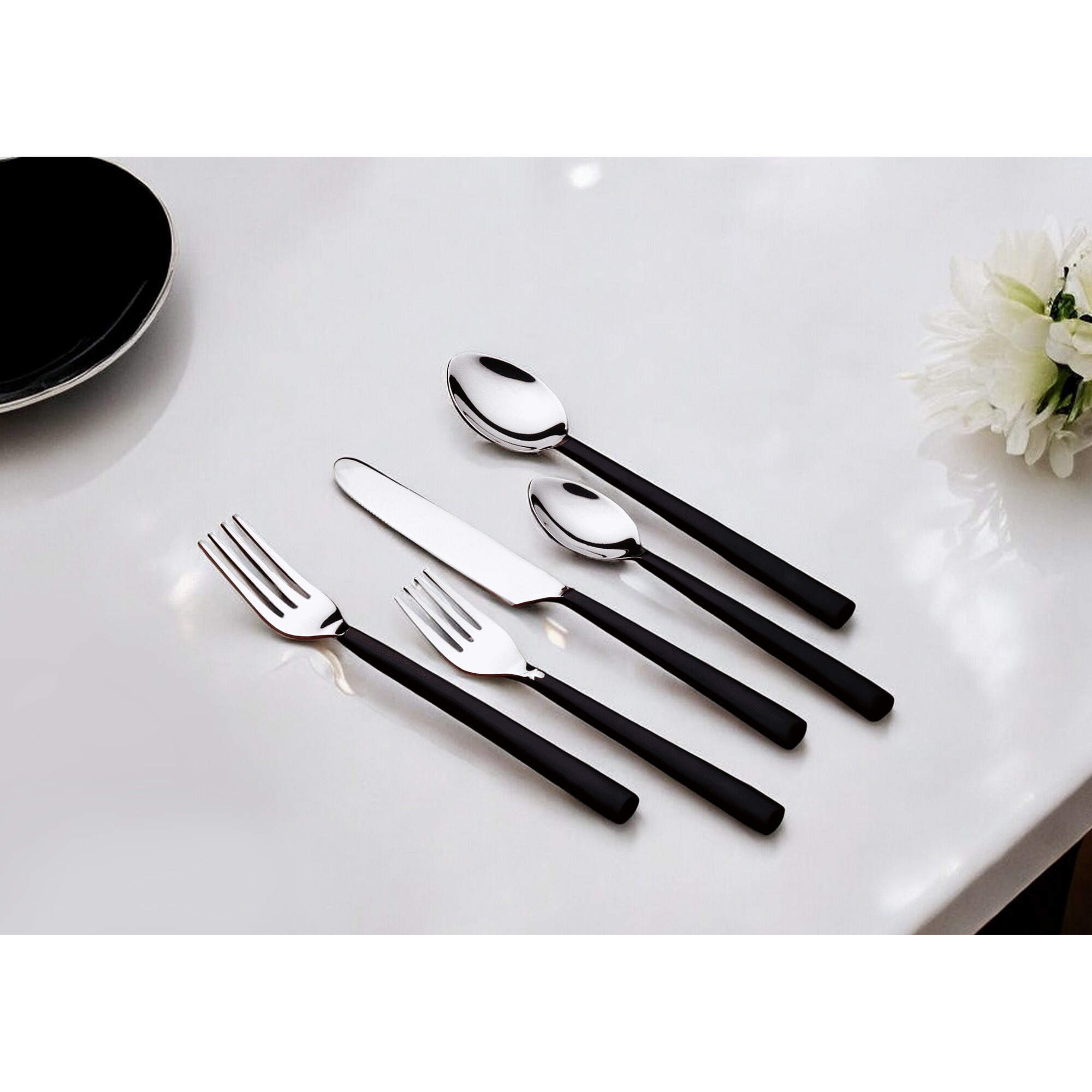 Matte Black Stainless Steel Five Piece Hand Forged Place Setting