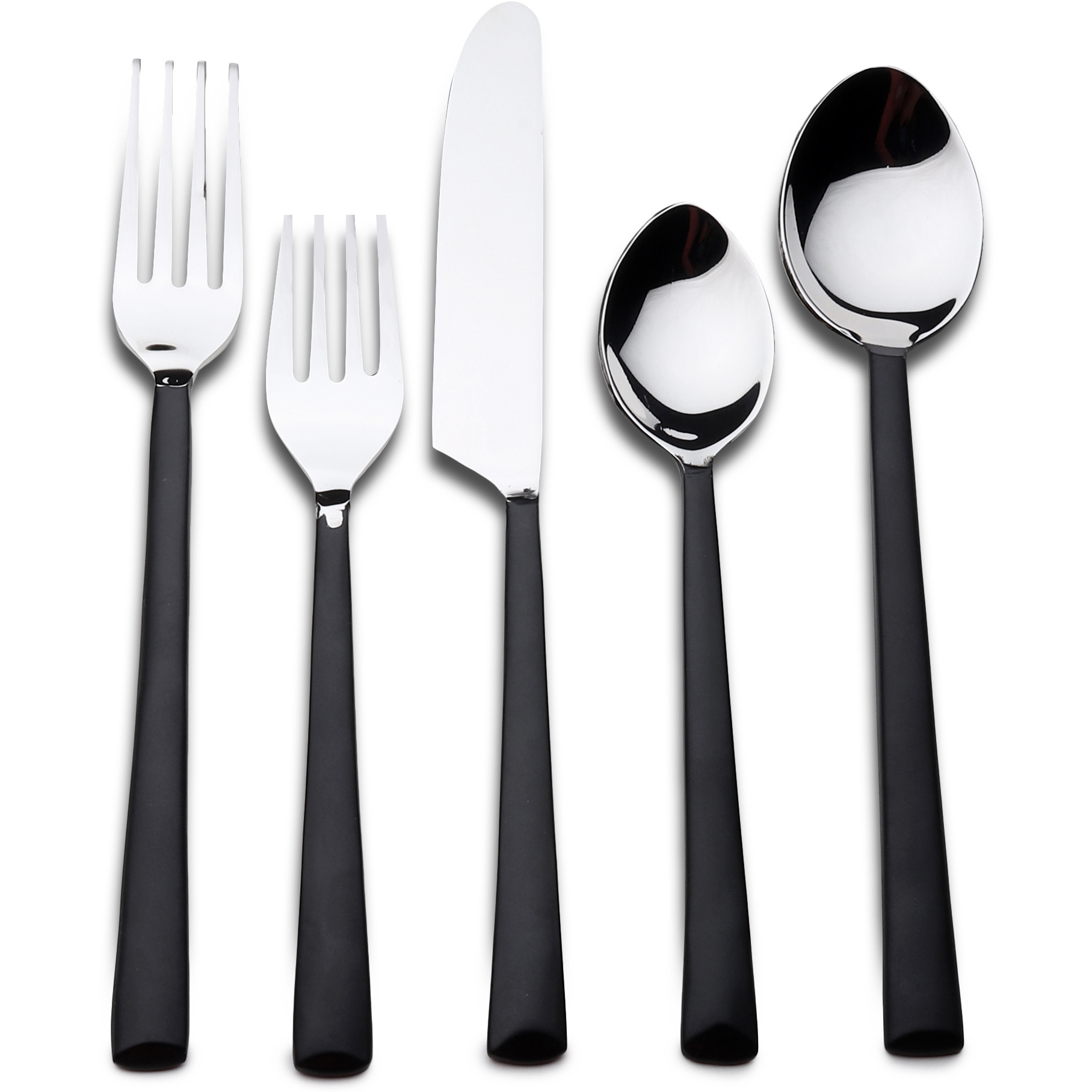Matte Black Stainless Steel Five Piece Hand Forged Place Setting