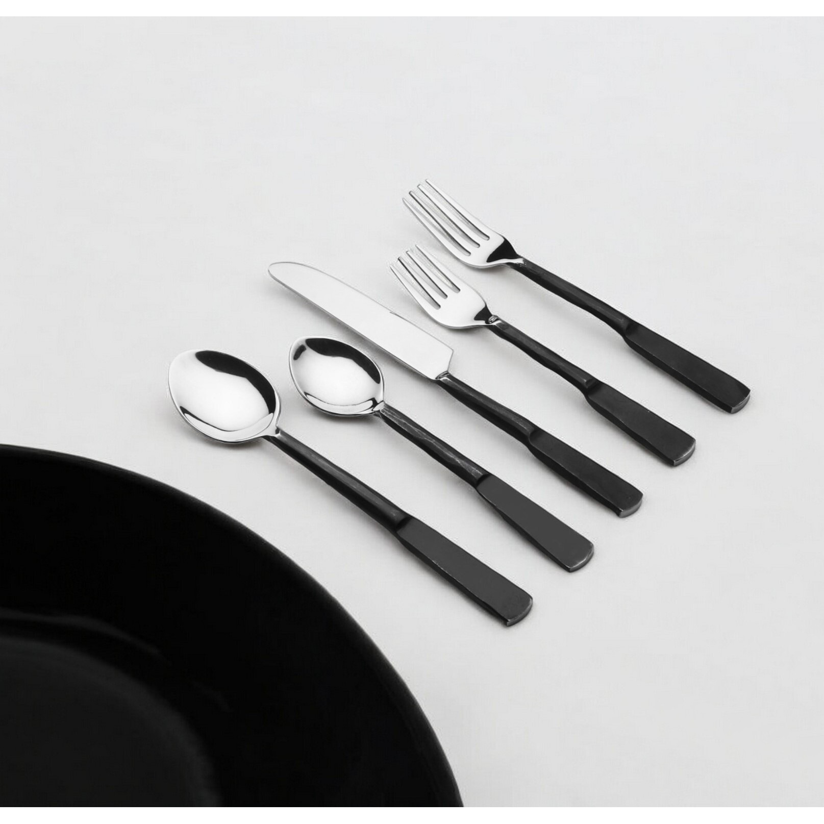 Matte Black Stainless Steel Five Piece Hand Forged Place Setting
