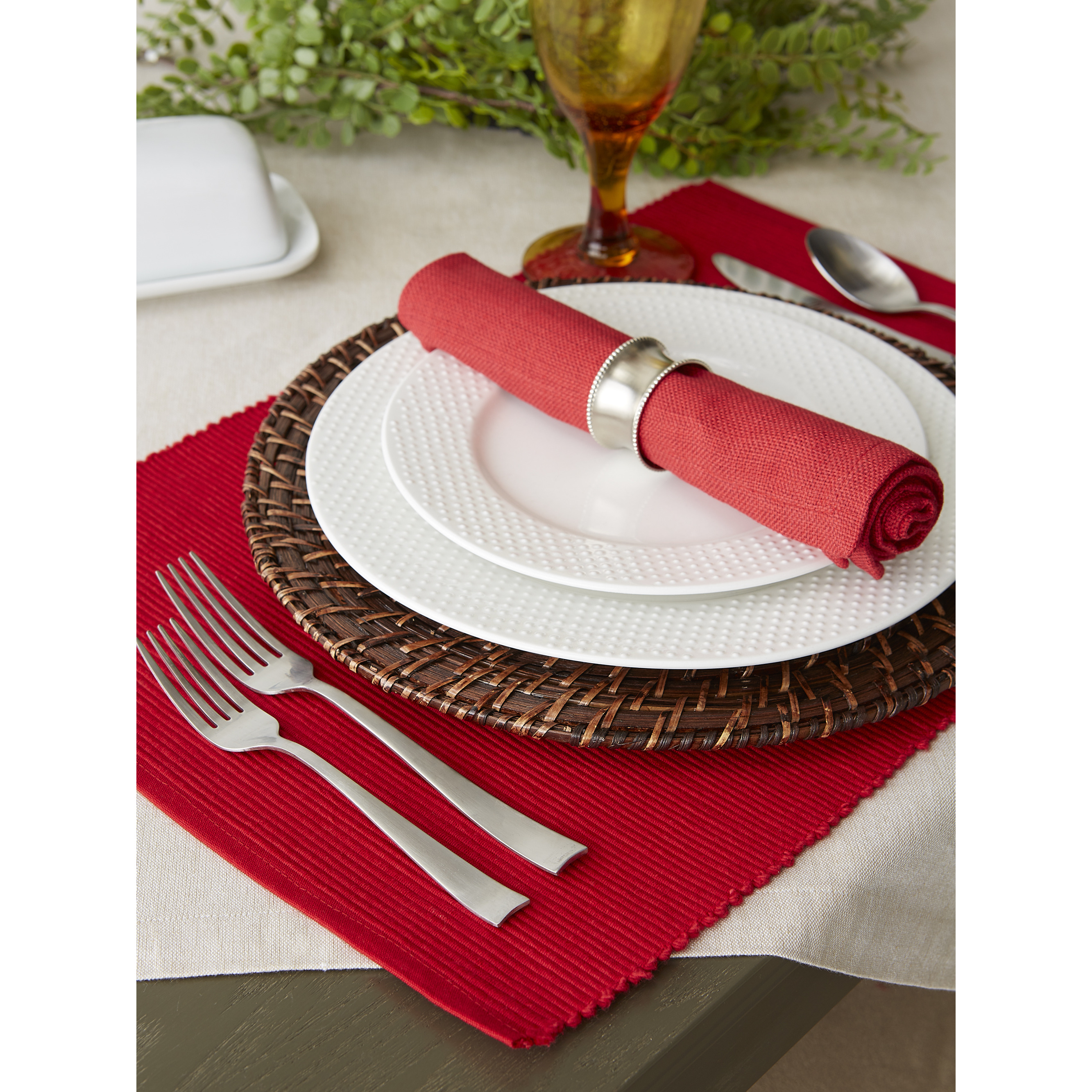 DII Tango Red Ribbed Placemat (Set of 6)