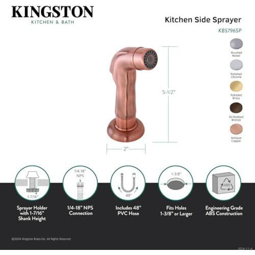 Kingston Brass KBS796SP Kitchen Faucet Sprayer for KB796, Antique Copper