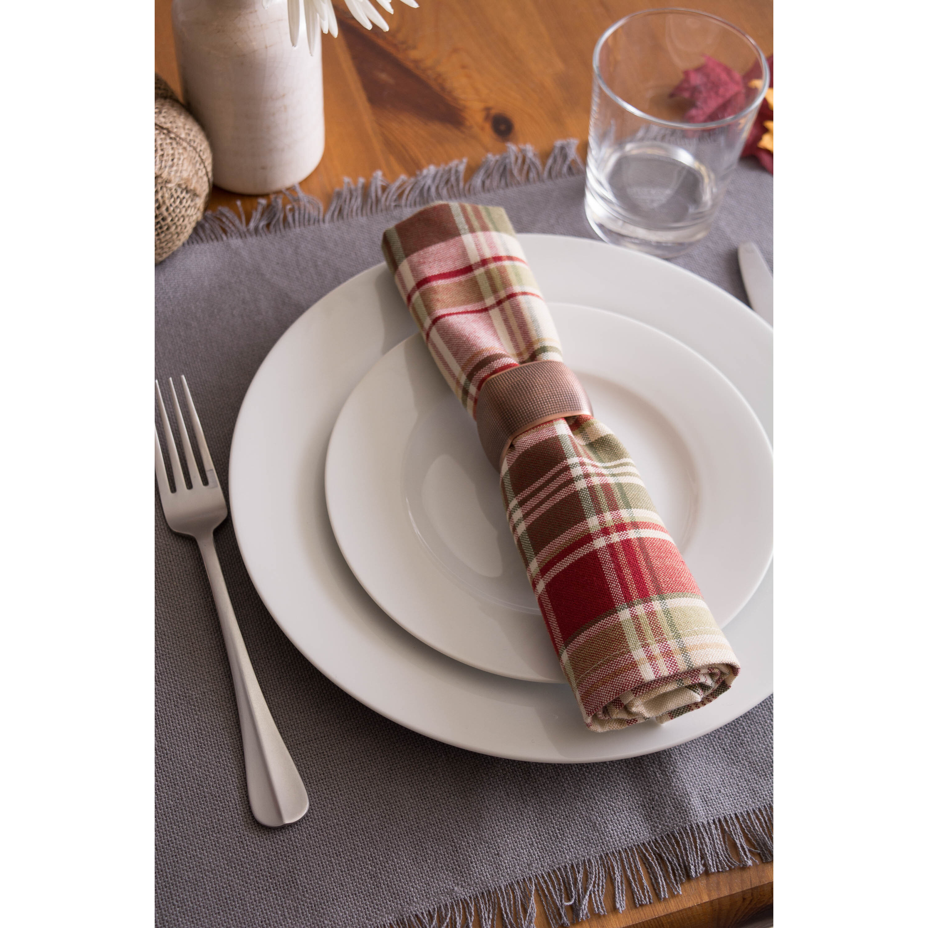 DII Solid Gray Heavyweight Fringed Placemat (Set of 6)