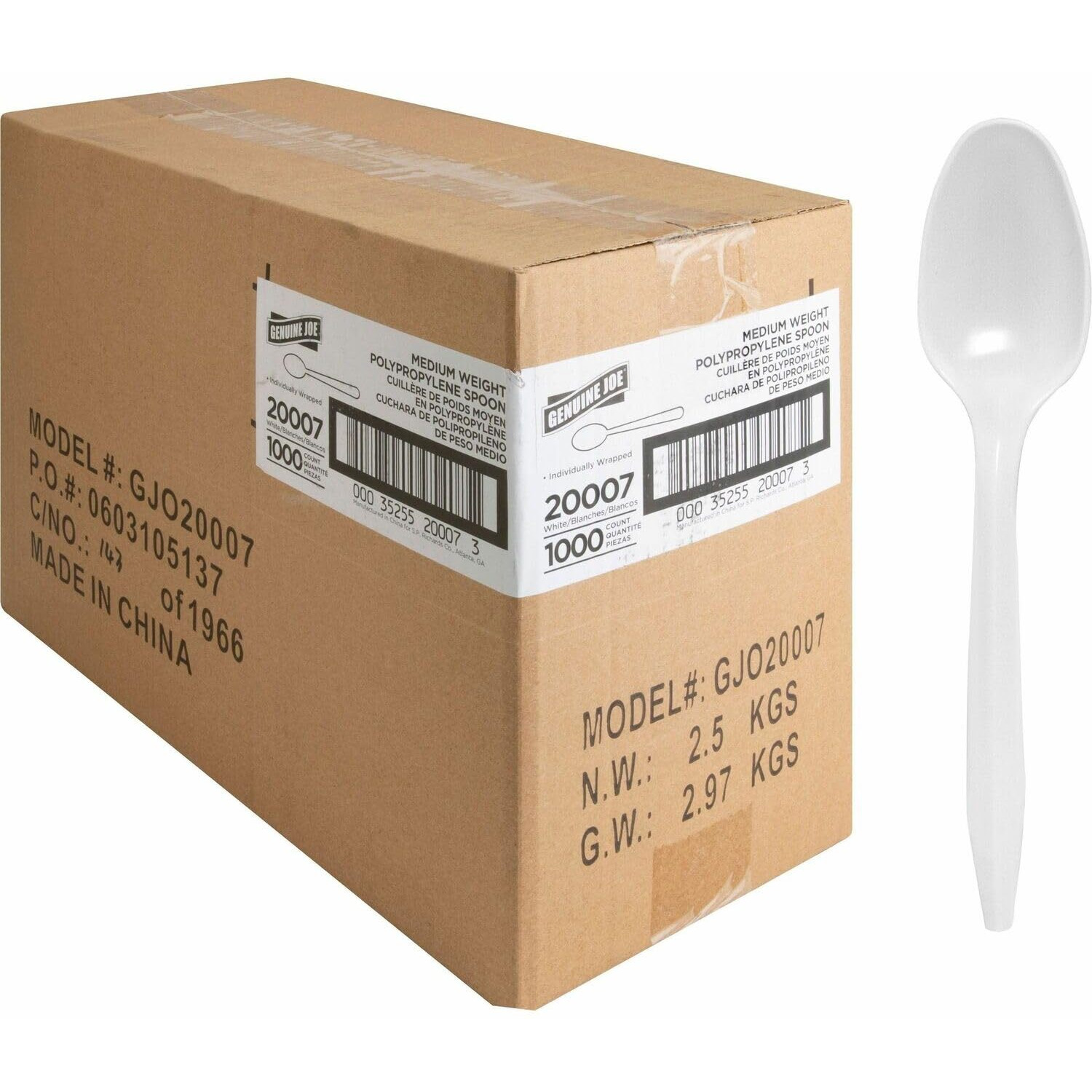Genuine Joe Individually Wrapped Spoon - 1 Piece(s) - 1000/Carton - Spoon - 1 x Spoon - Disposable - Polypropylene