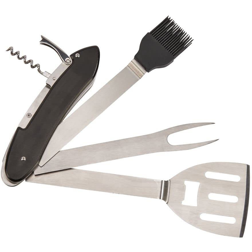 Folding BBQ Tools with Black Handle 20&quotL Open