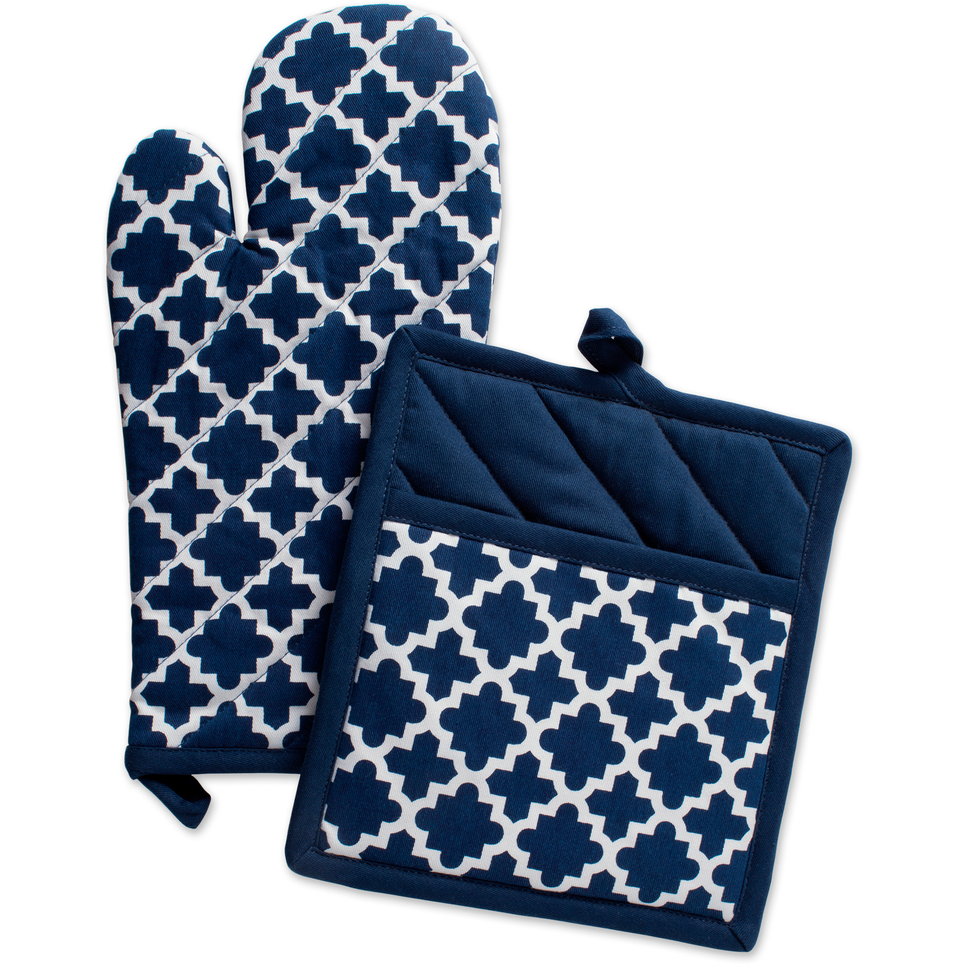 DII Nautical Blue Lattice Oven Mitt & Potholder Set