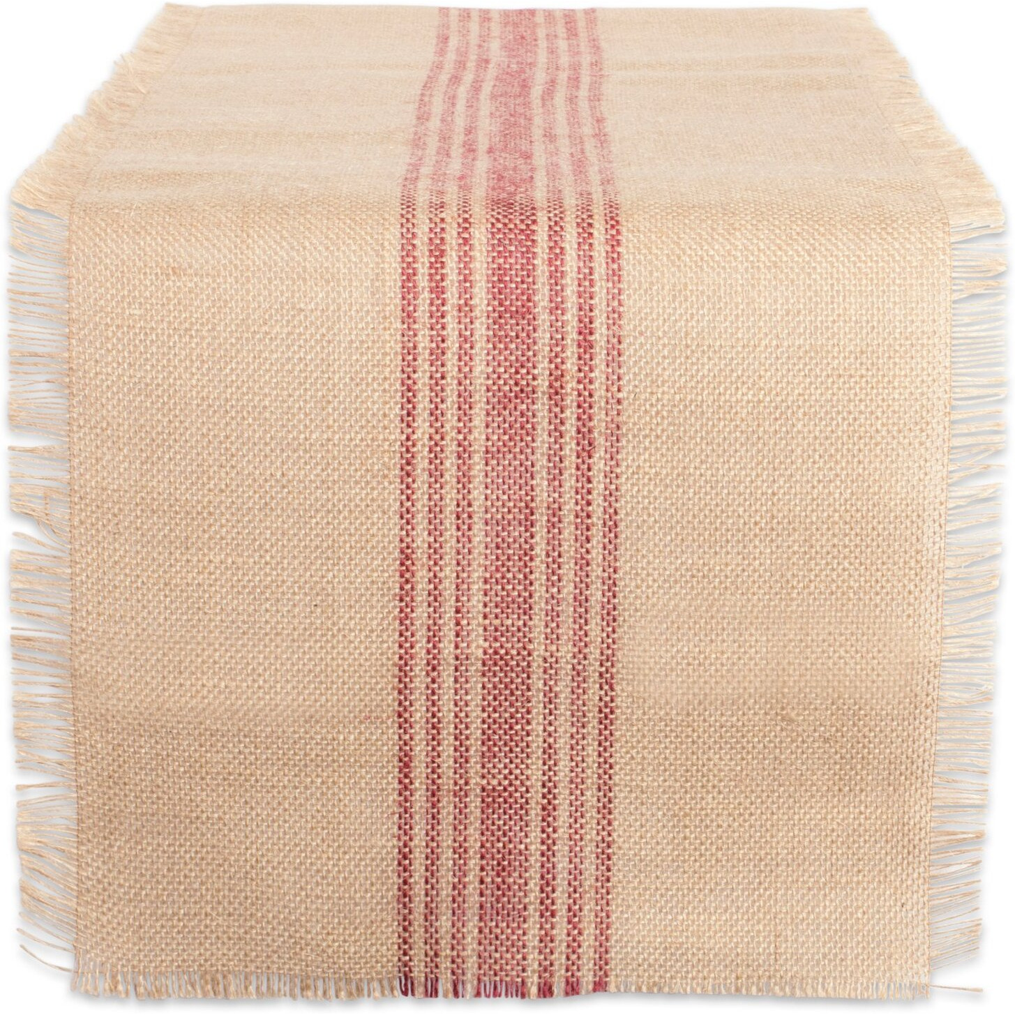 DII Barn Red Middle Stripe Burlap Table Runner