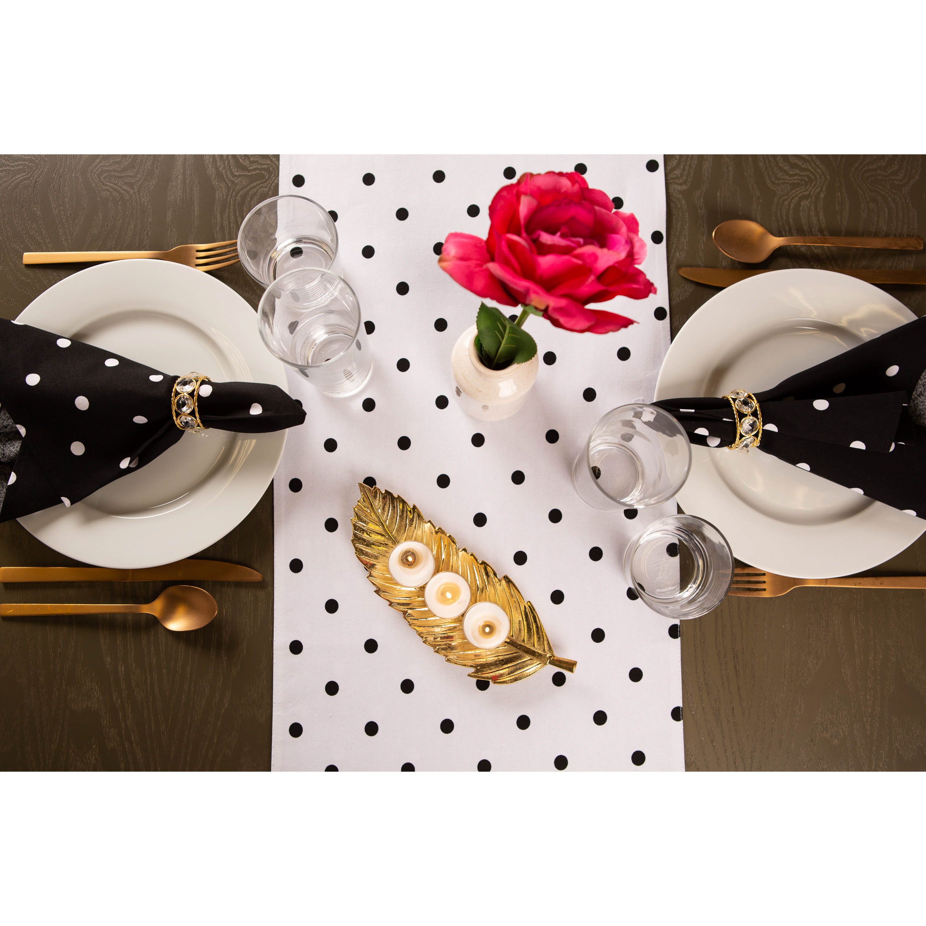 DII Reversible Polka Dot Table Runner 72 White/Black