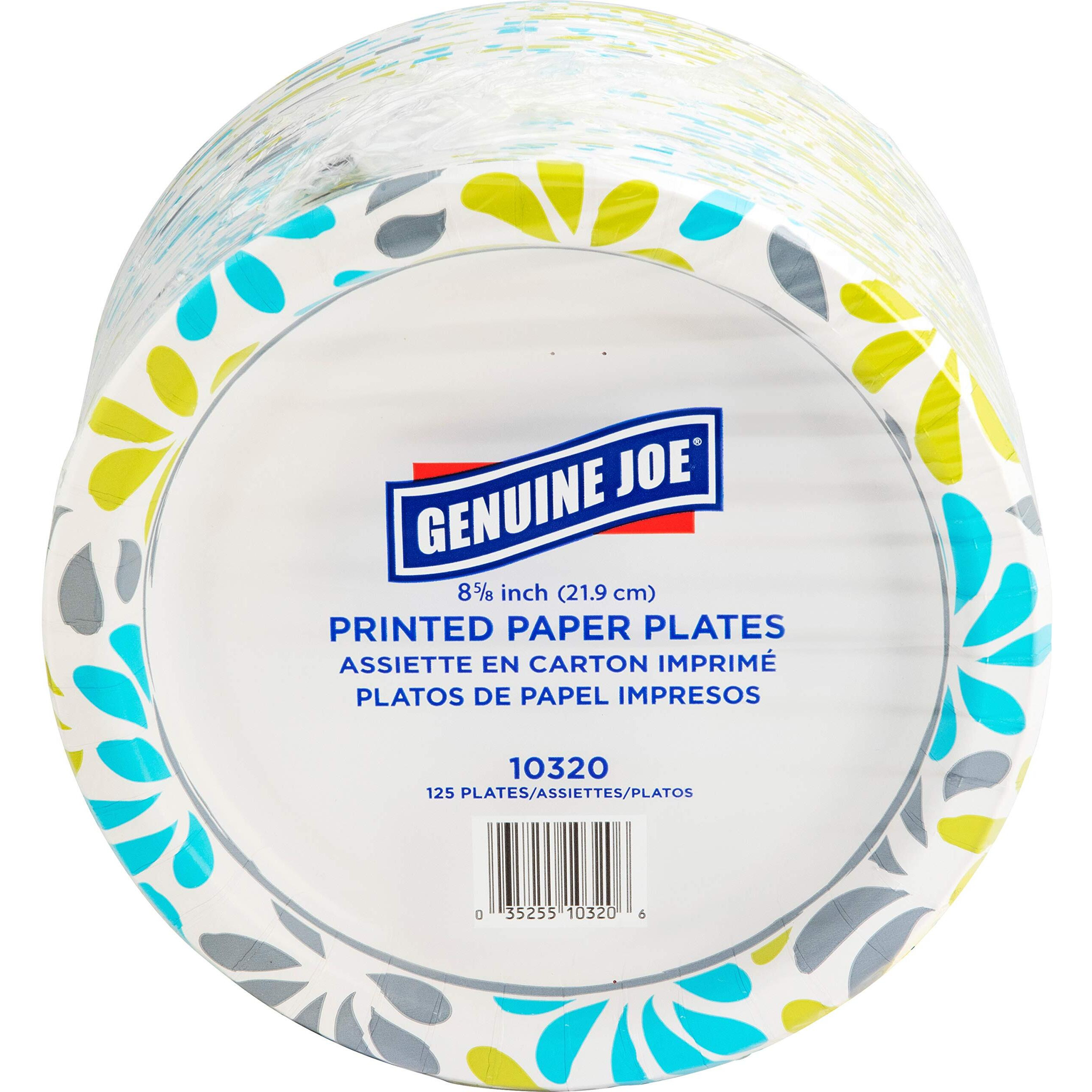 Genuine Joe Printed Paper Plates - Disposable - Assorted - 125 / Pack