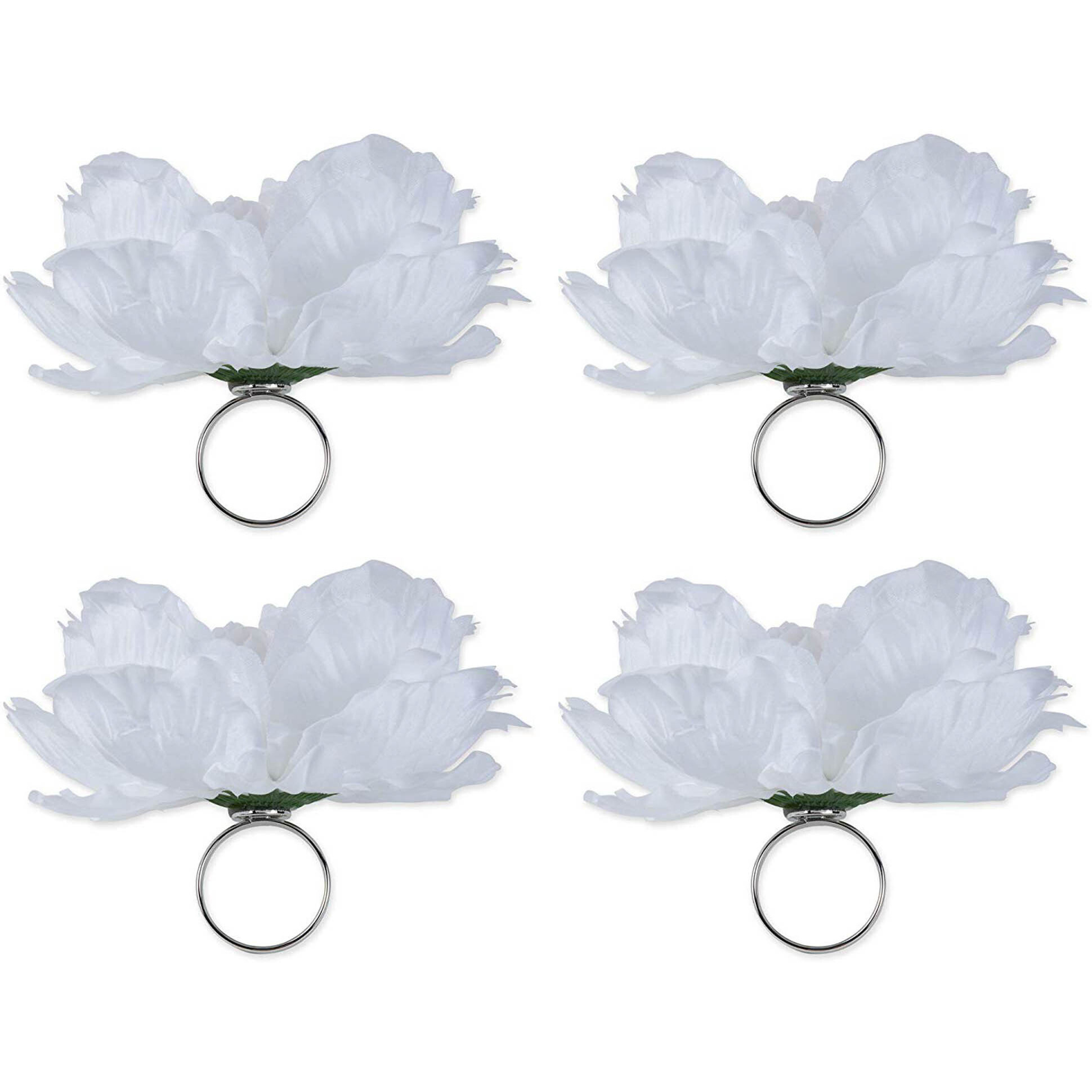 DII Peony Napkin Ring (Set of 4) White