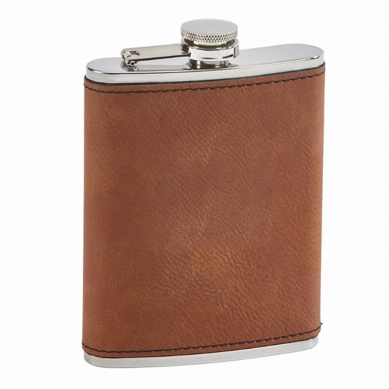Leatherette Flask Caramel 8 Oz Cap