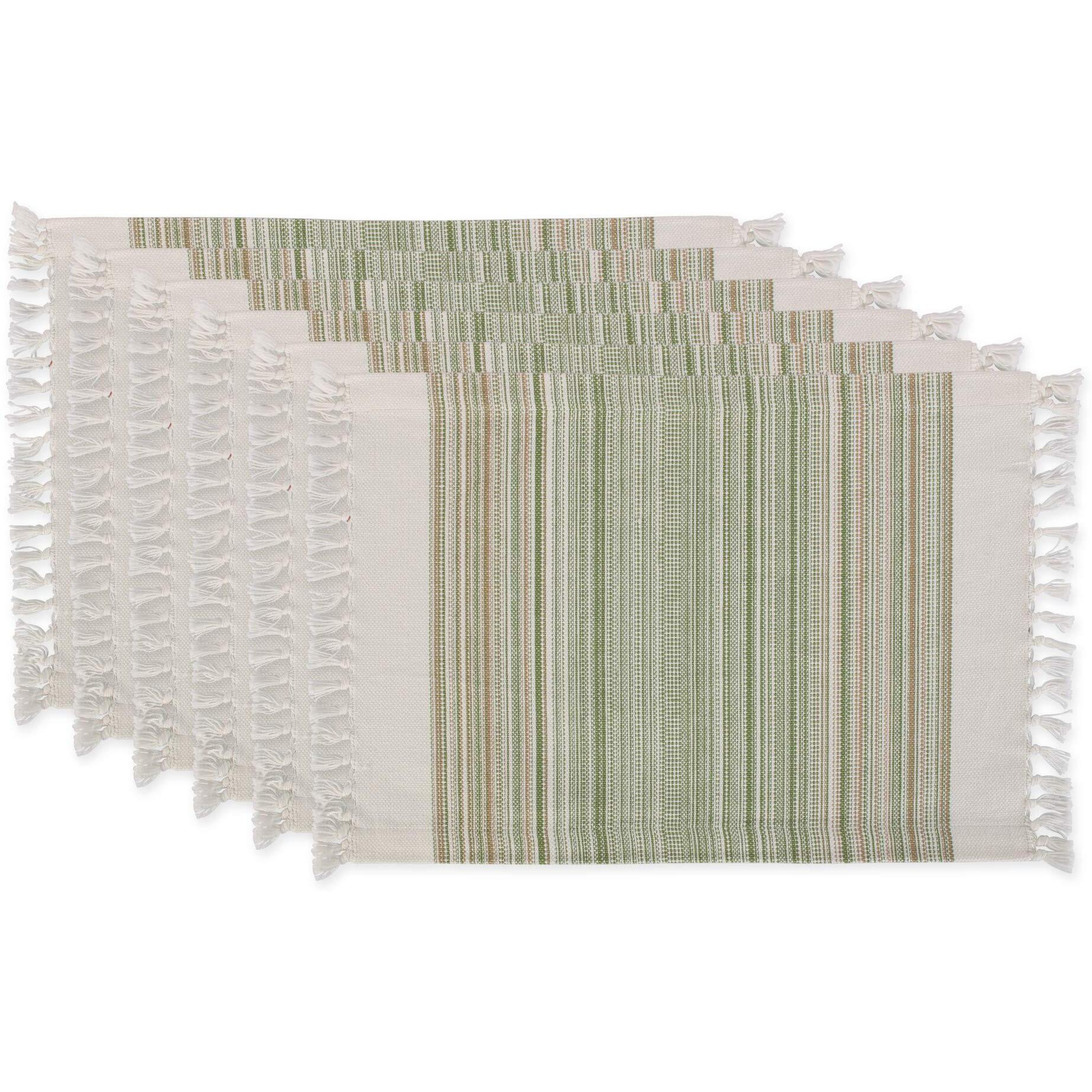DII Fringed Stripe Tabletoppers, 13x20", Thyme, 6 Pieces