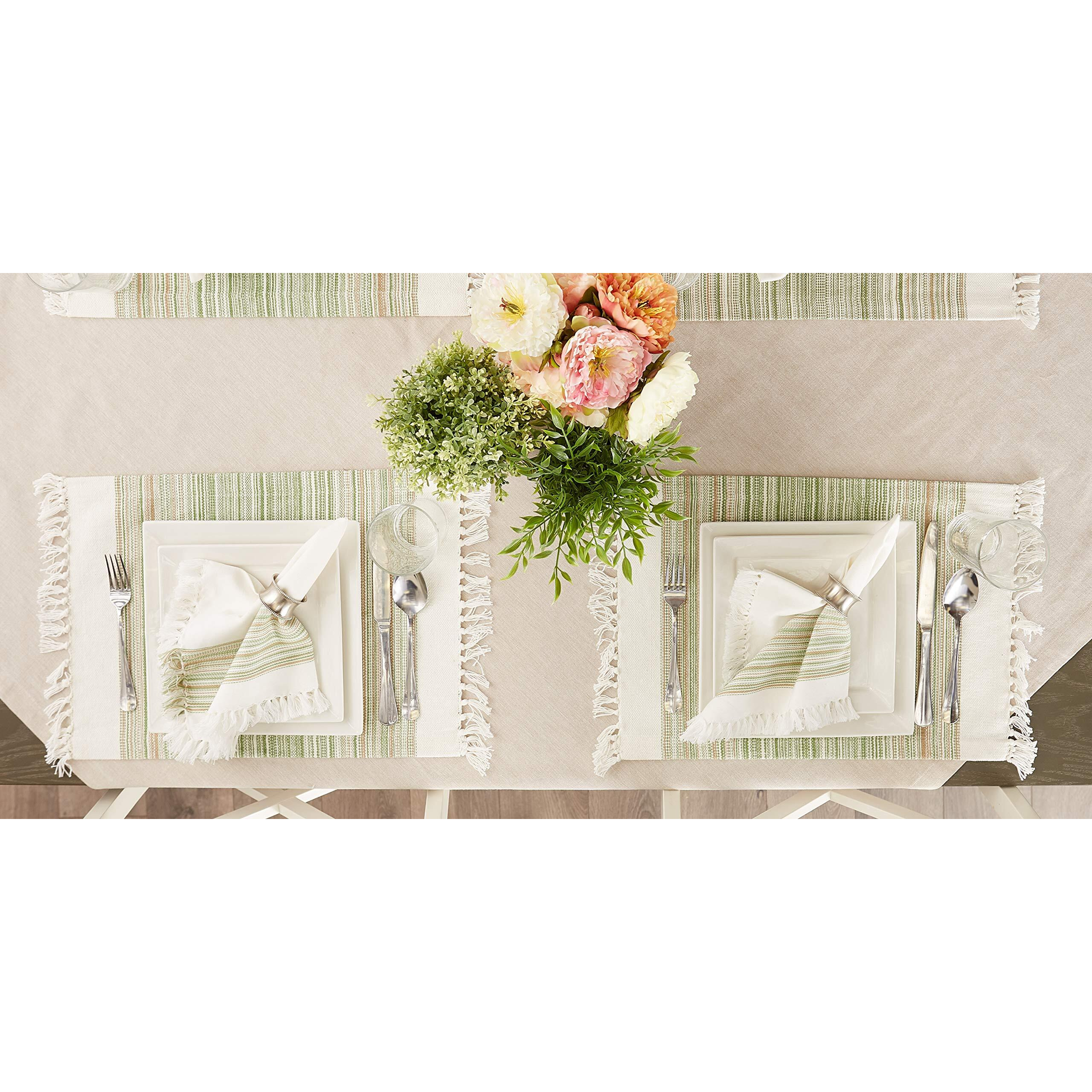 DII Fringed Stripe Tabletoppers, 13x20", Thyme, 6 Pieces
