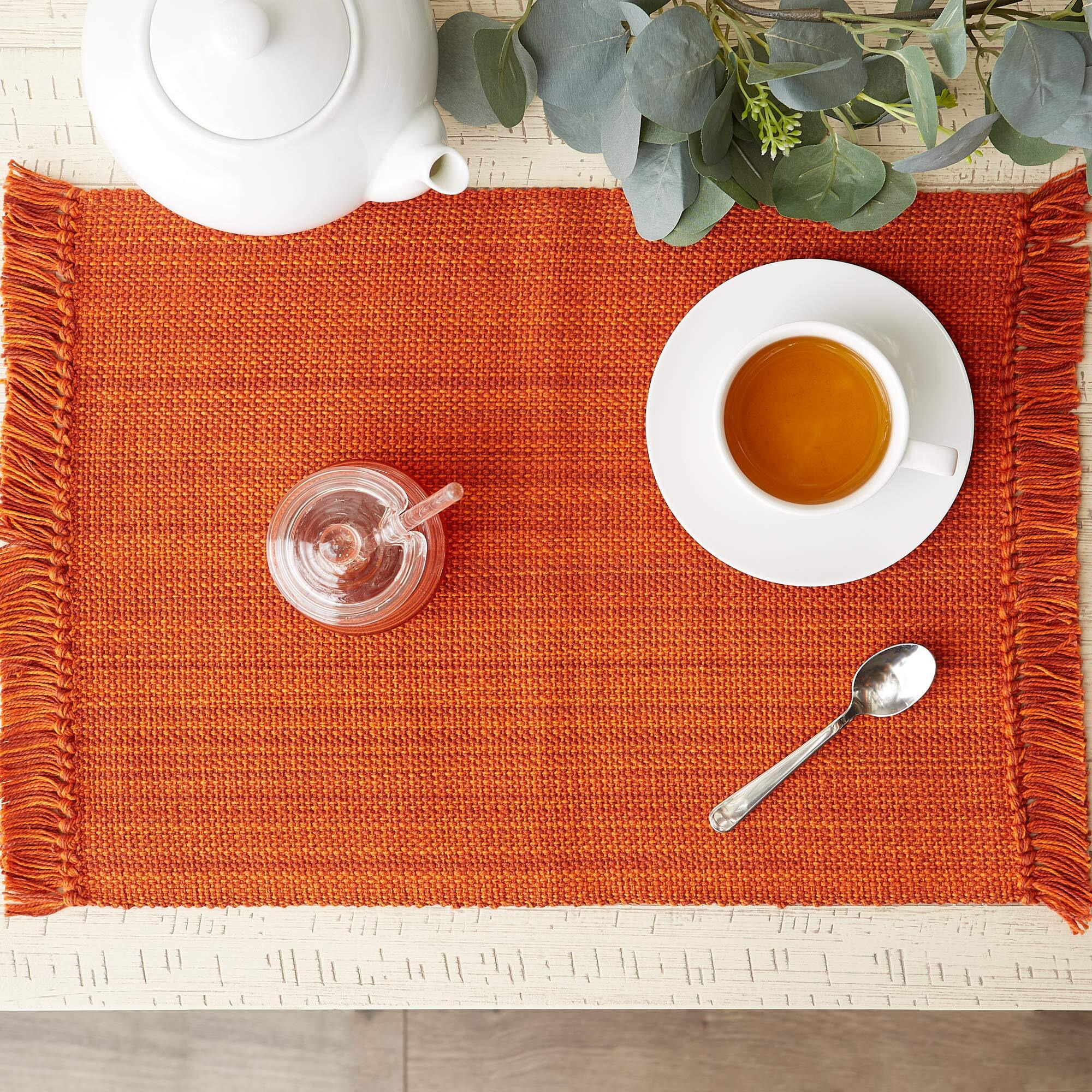 DII Variegated Burnt Orange Fringe Placemat Set/6