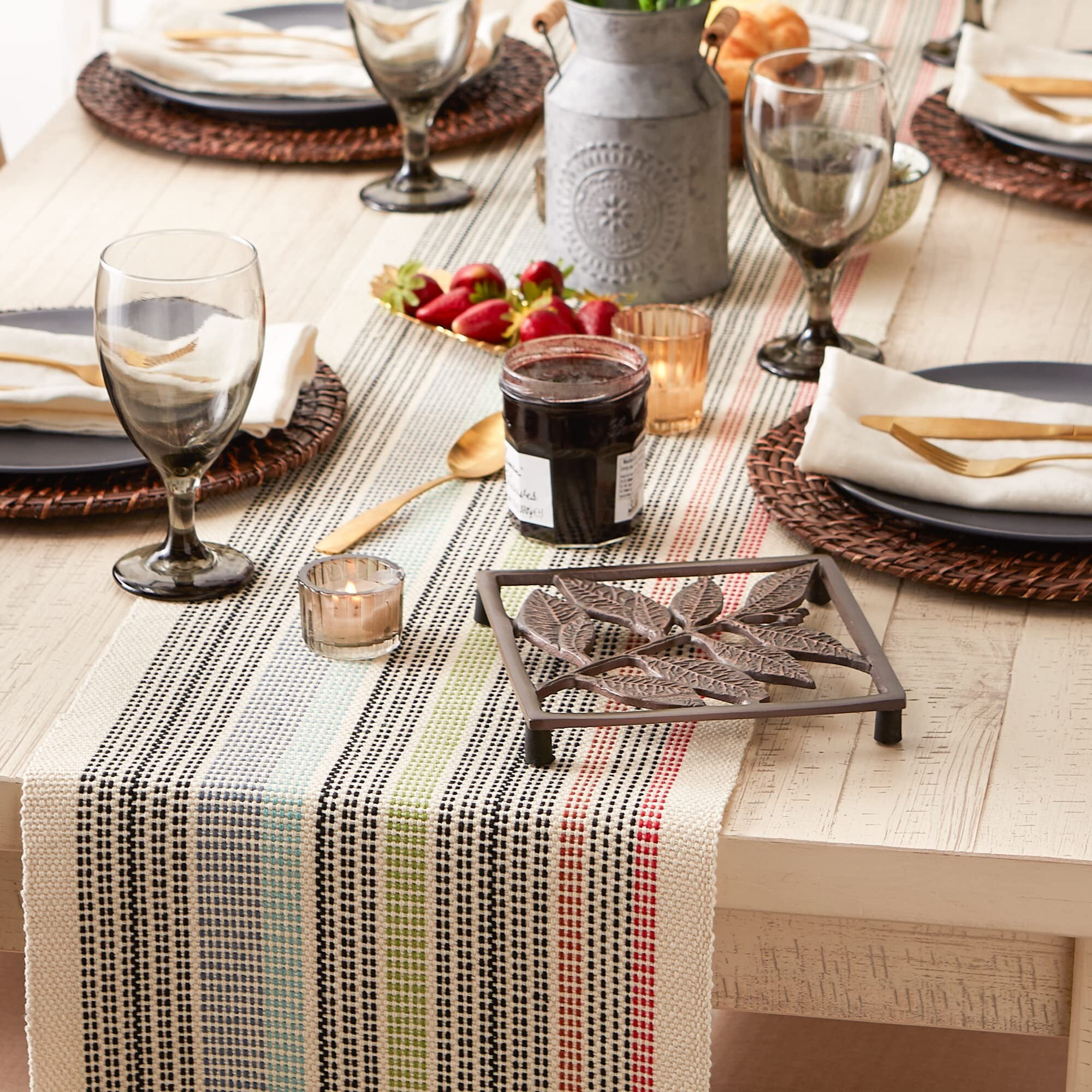 VARIEGATED MEDITERRANEAN FRINGE TABLE RUNNER 13x108