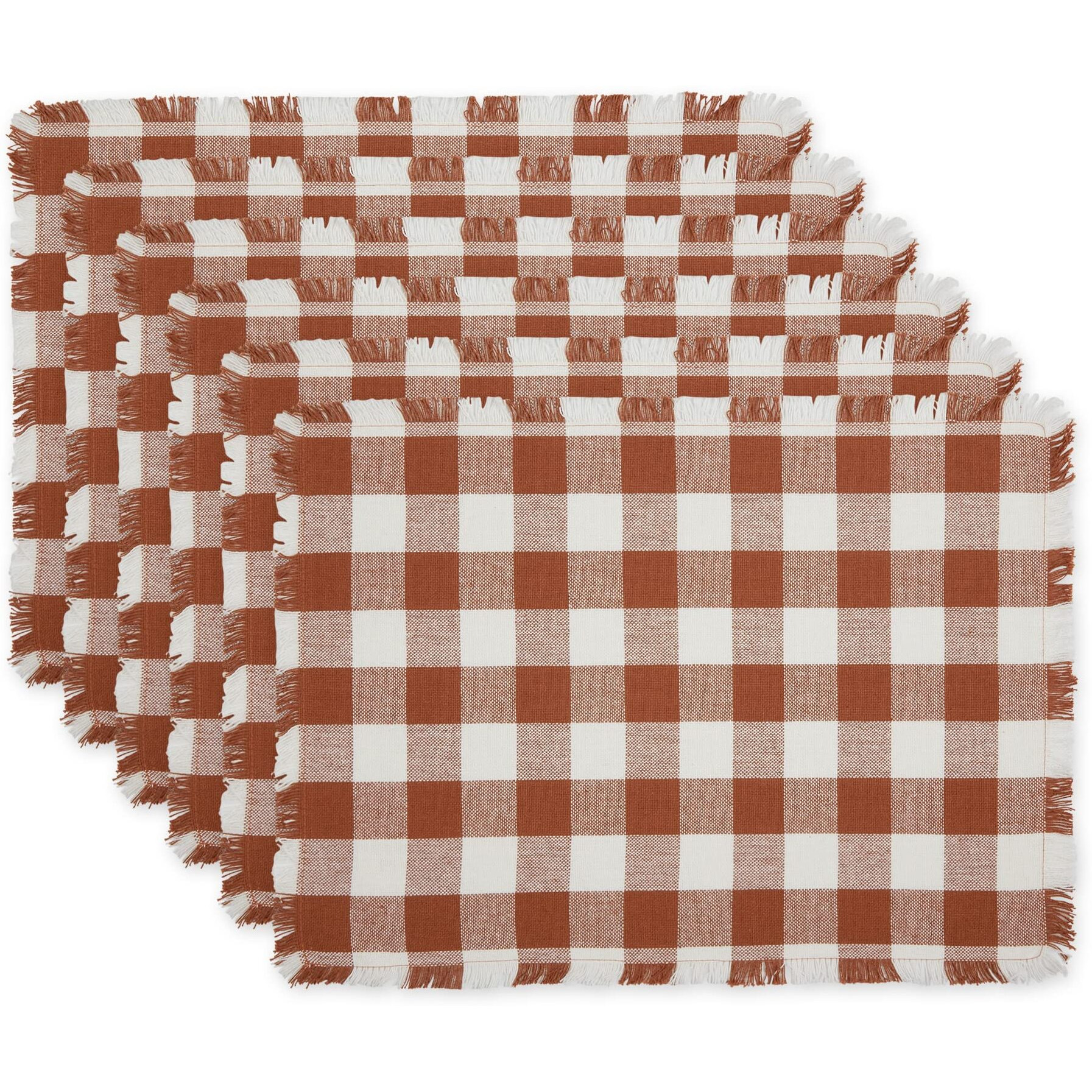 CINNAMON HEAVYWEIGHT CHECK FRINGED PLACEMAT SET/6