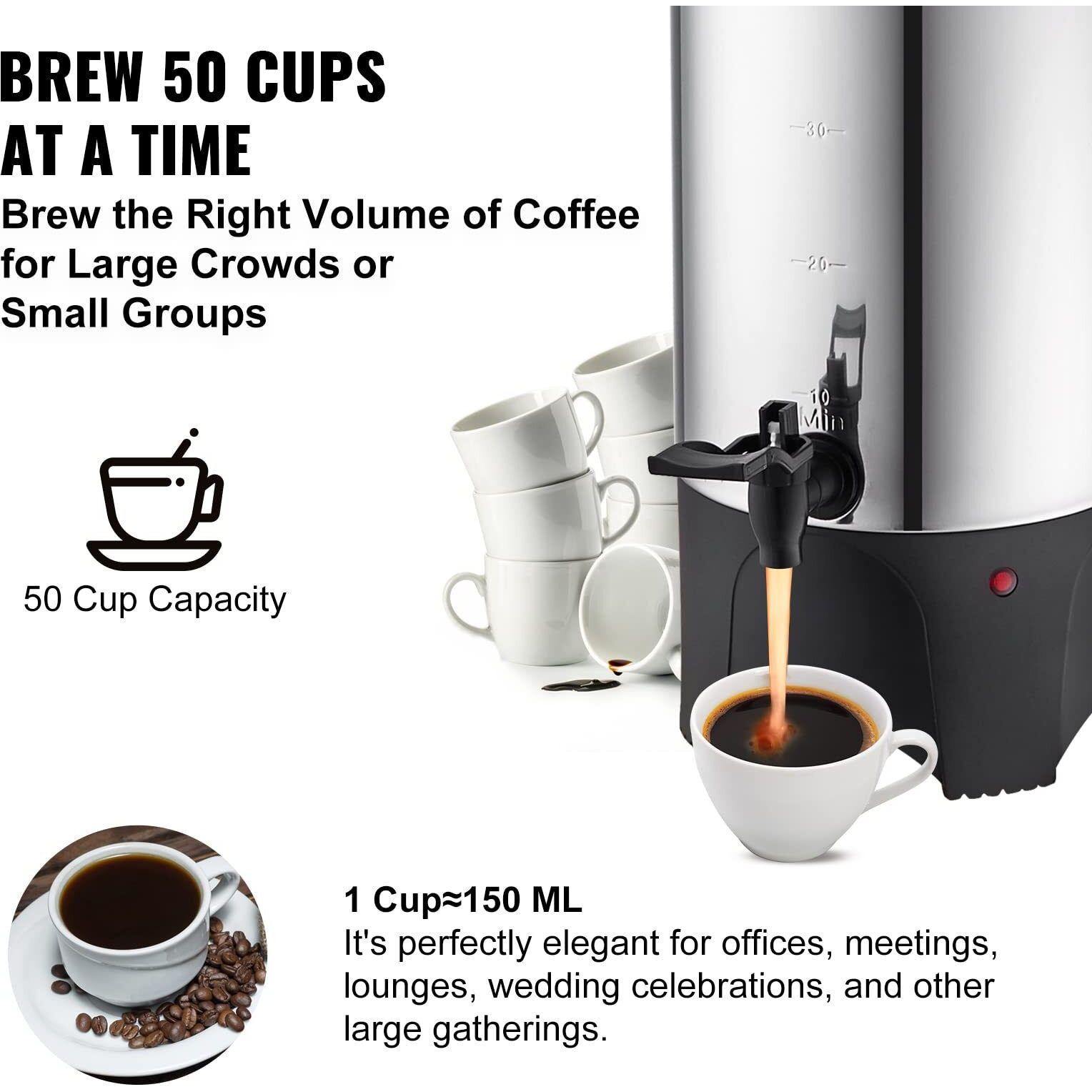 VEVOR Commercial Coffee Urn 50 Cup Stainless Steel Coffee Dispenser Fast Brew