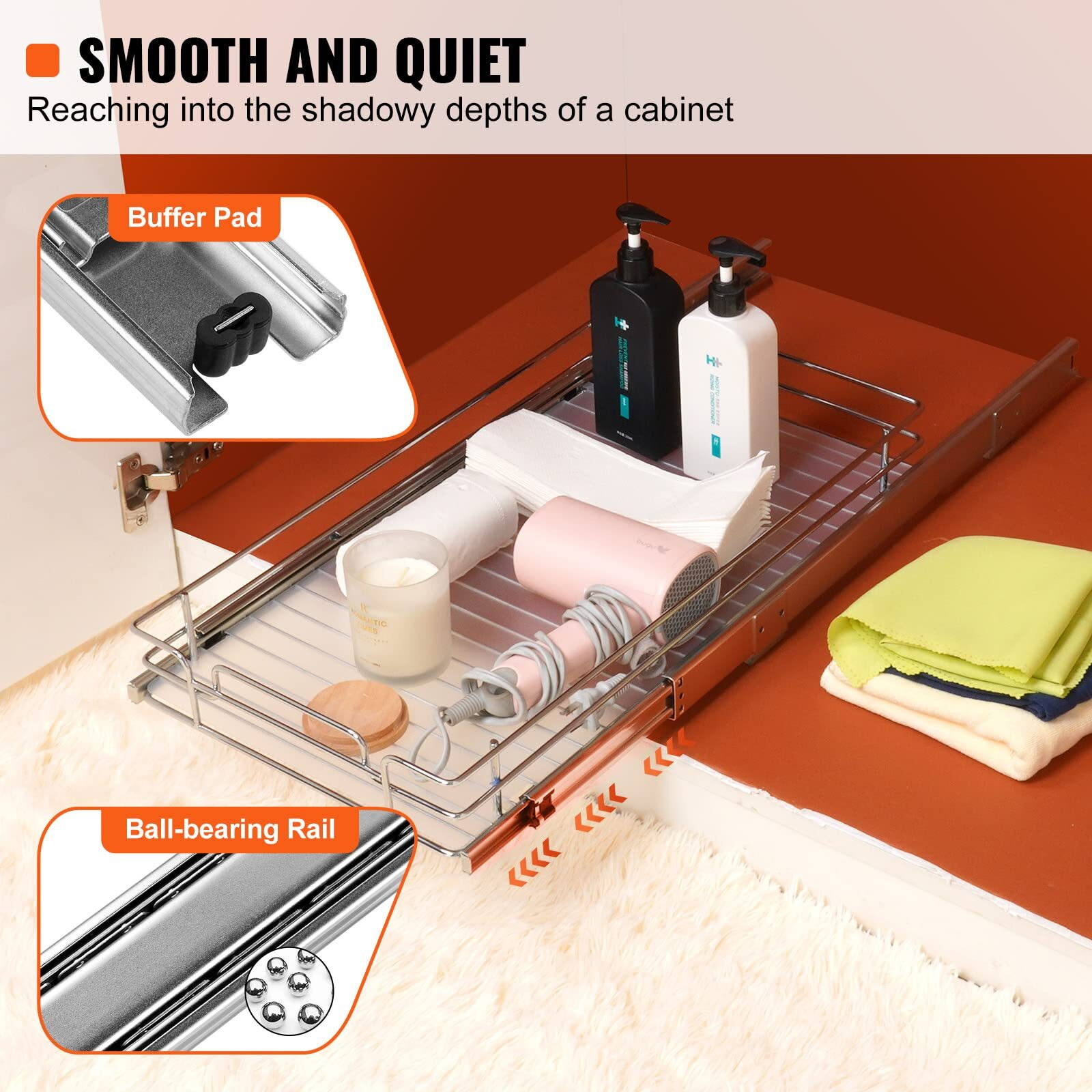 VEVOR 11&quotW x 21&quotD Pull Out Cabinet Organizer, Heavy Duty Slide Out Pantry Shelves, Chrome-Plated Steel Roll Out Drawers, Sliding Drawer Storage for Home, Inside Kitchen Cabinet, Bathroom, Under Sink