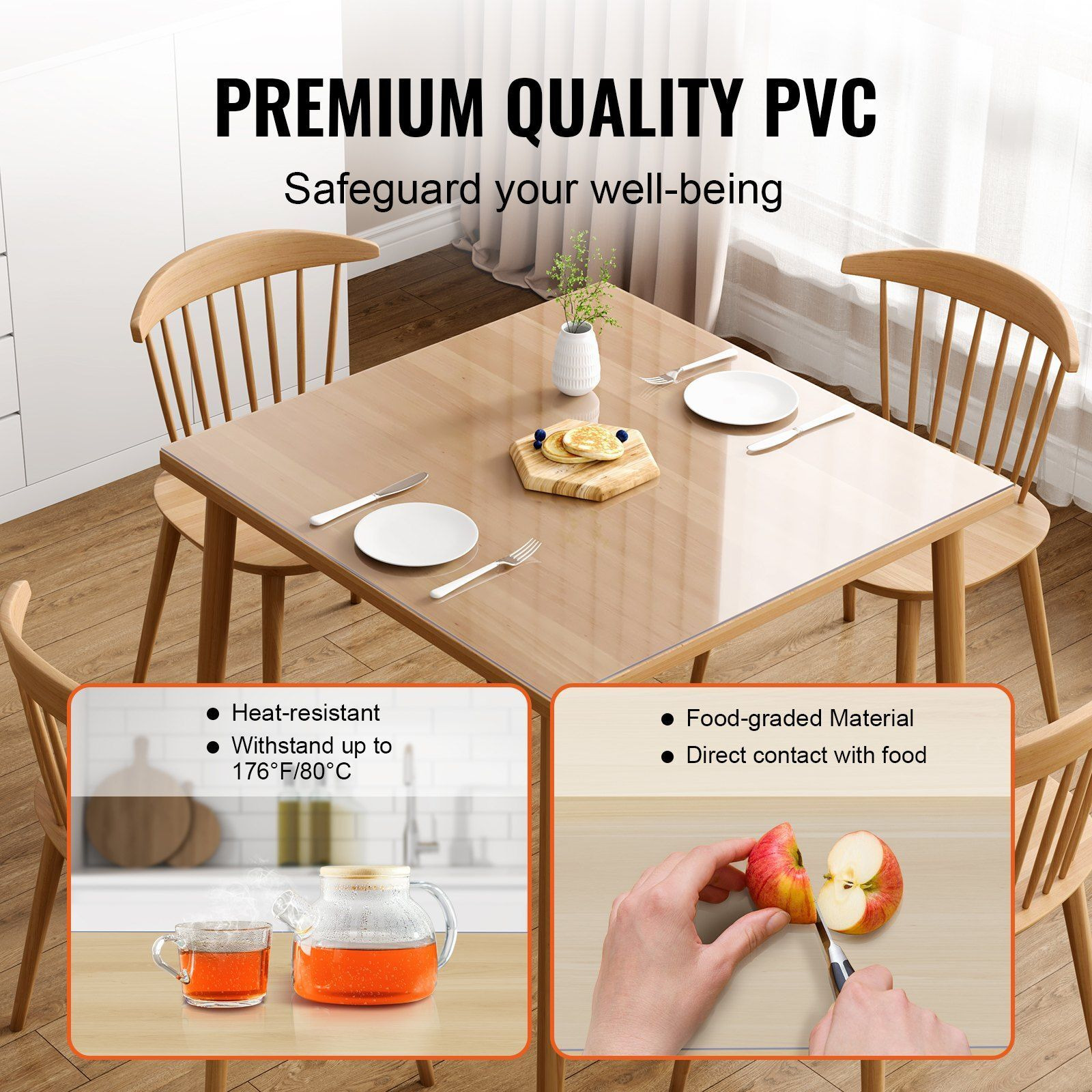 VEVOR Clear Table Cover Protector, 12" x 12"/305 x 305 mm Table Cover, 1.5 mm Thick PVC Plastic Tablecloth, Waterproof Desktop Protector for Writing Desk, Coffee Table, Dining Room Table