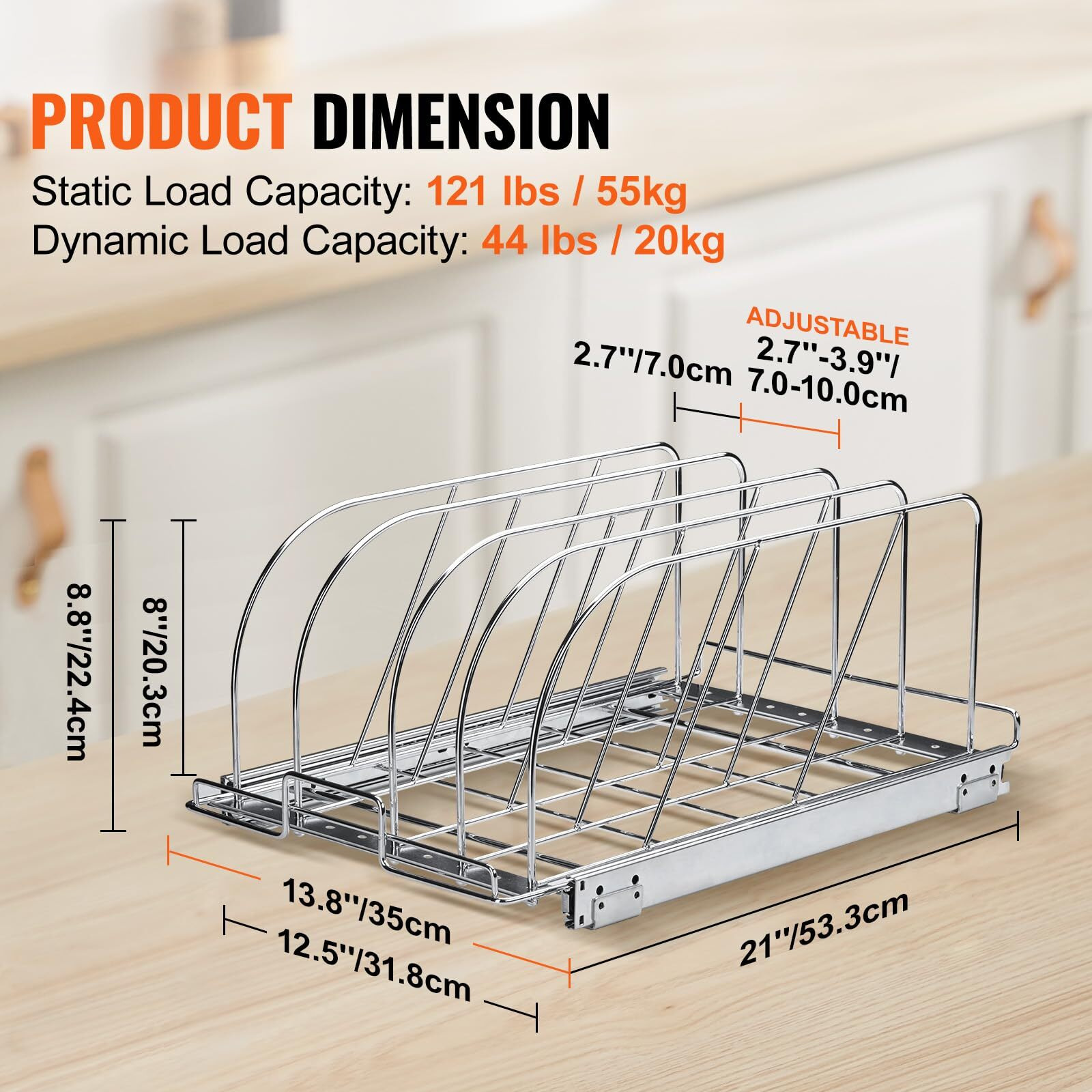 VEVOR Pan and Pot Rack, Expandable Pull Out Under Cabinet Organizer, Cookie Sheet Baking Pans tray Organization, Adjustable Wire Dividers, Steel Lid Holder for Kitchen Cabinet & Pantry Storage, 12.5&quotW