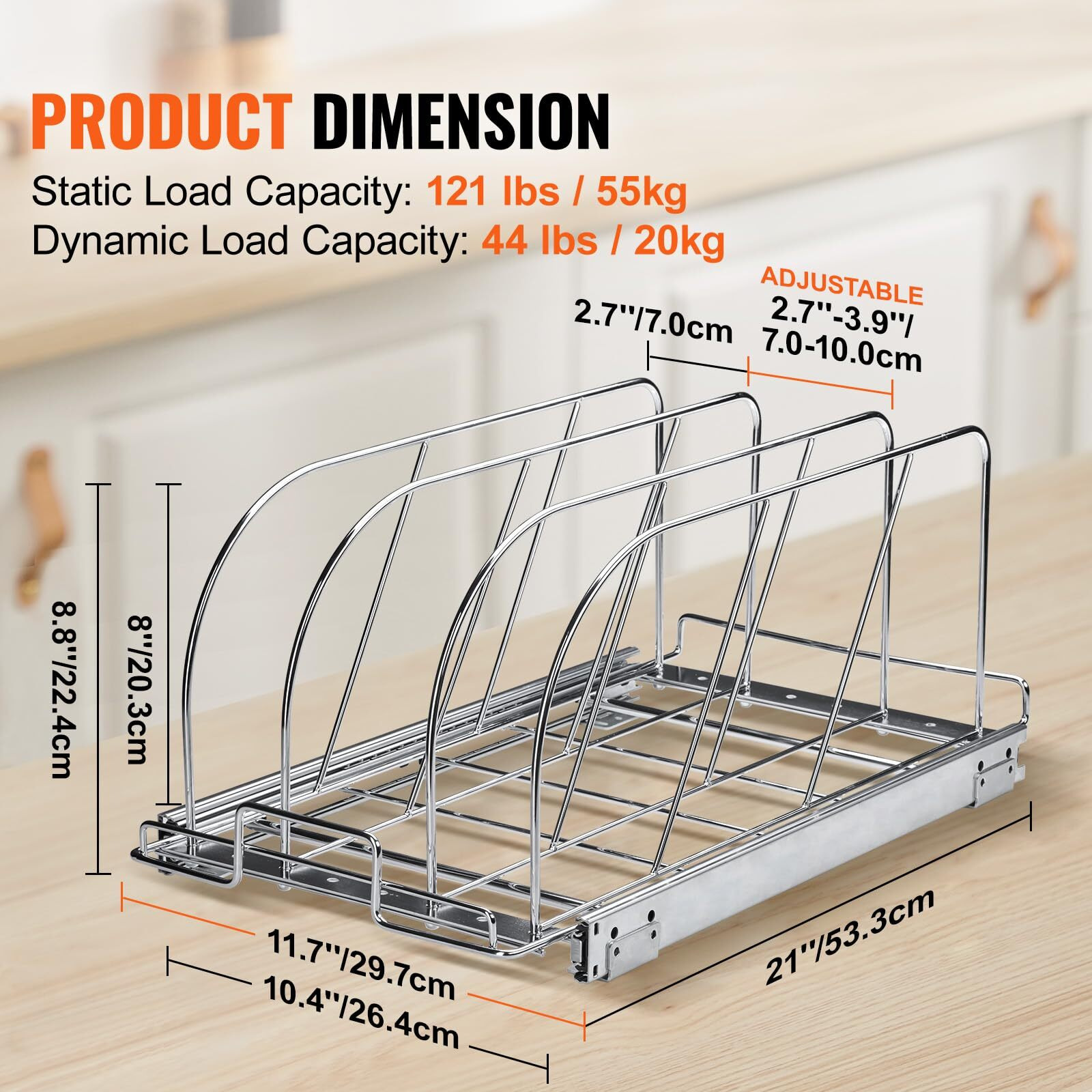 VEVOR Pan and Pot Rack, Expandable Pull Out Under Cabinet Organizer, Cookie Sheet Baking Pans tray Organization, Adjustable Wire Dividers, Steel Lid Holder for Kitchen Cabinet & Pantry Storage, 11.7&quotW