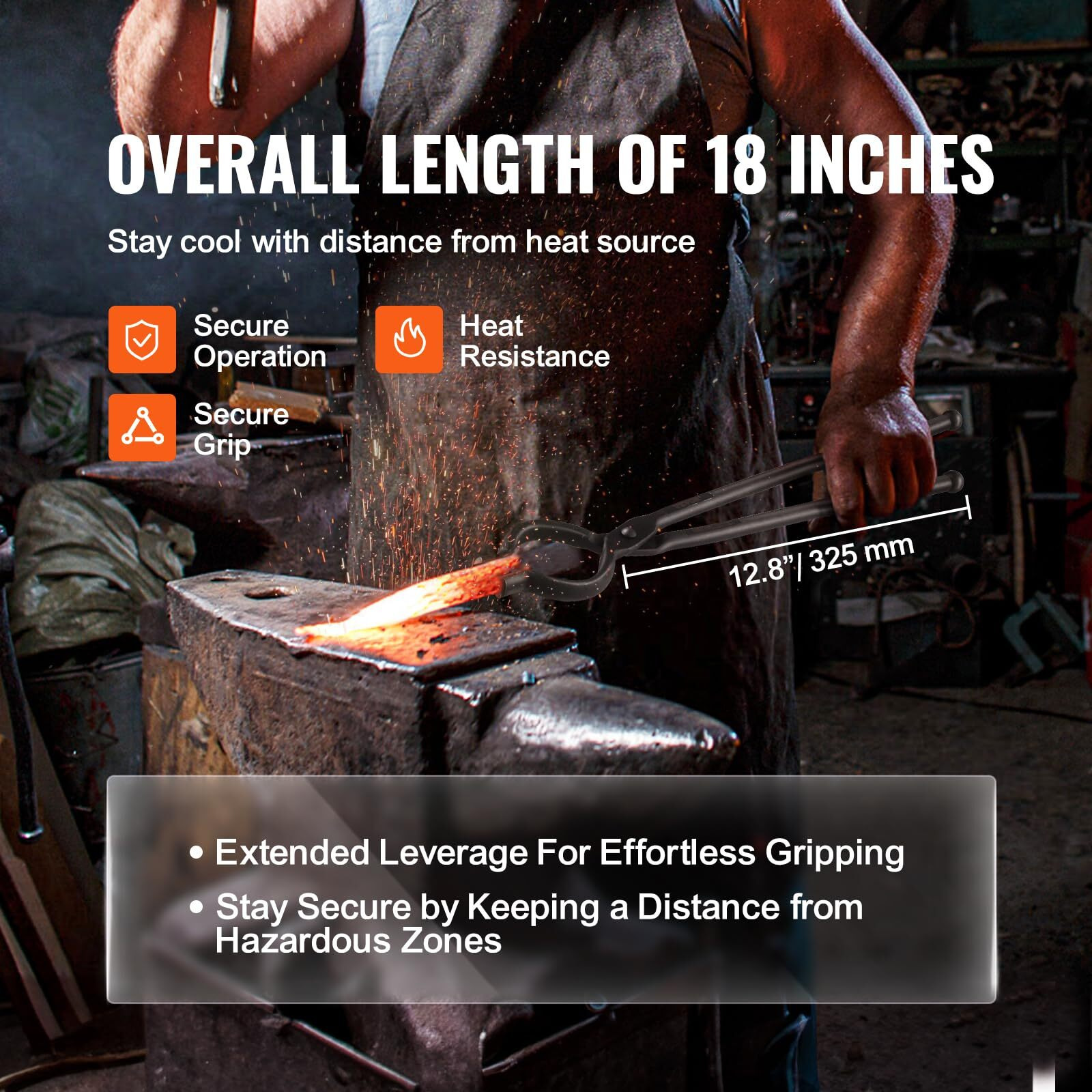 VEVOR Blacksmith Tongs, 18' V-Bit Bolt Tongs, Carbon Steel Forge Tongs with A3 Steel Rivets, for Long, Irregular, and Nail-shaped Forgings, for Beginner and Seasoned Blacksmiths and Bladesmiths