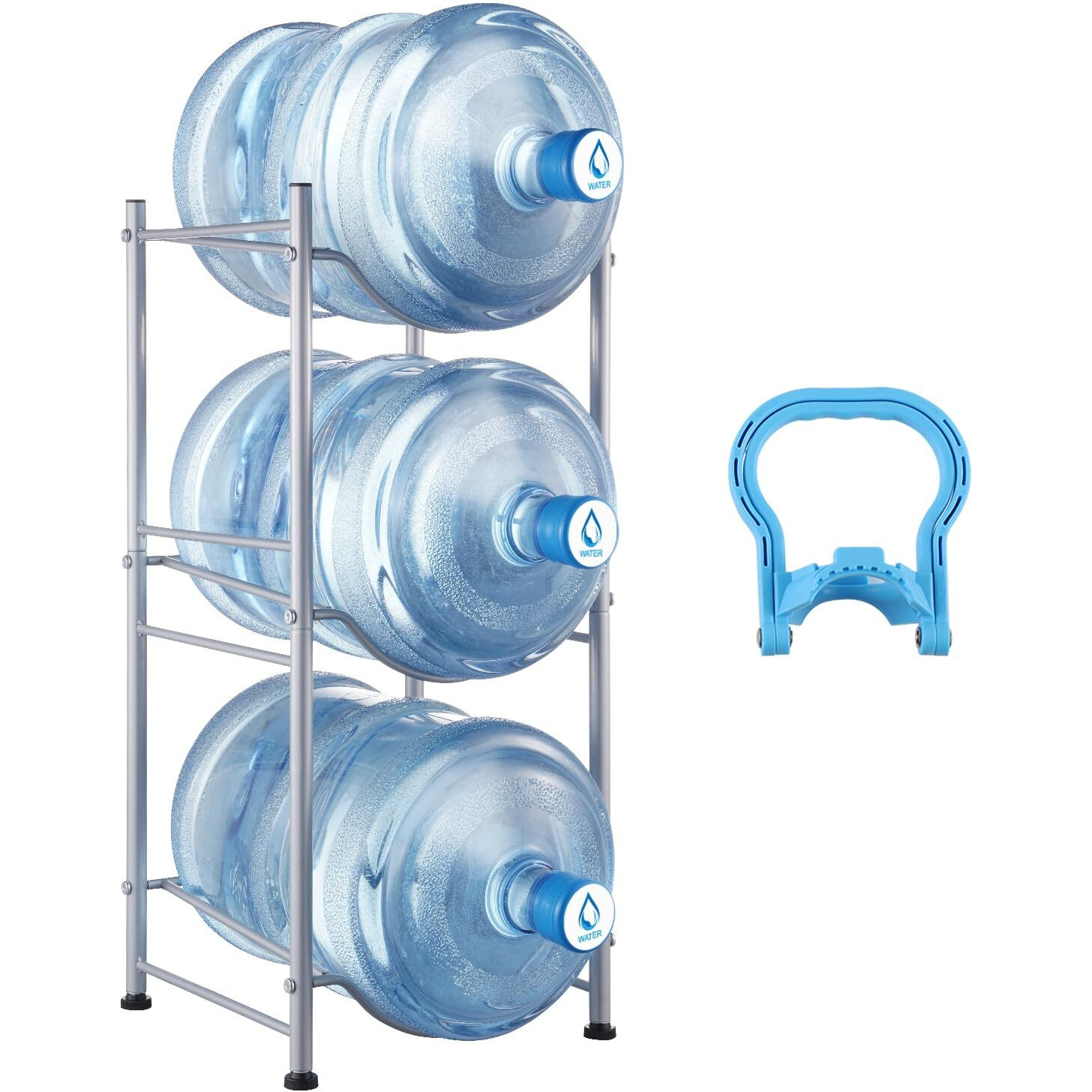 VEVOR 3 Tiers Water Jug Holder Single Row Water Bottle Rack for 3 Bottles Silver