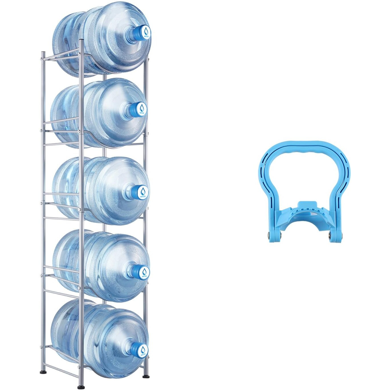VEVOR 5 Tiers Water Jug Holder Single Row Water Bottle Rack for 5 Bottles Silver