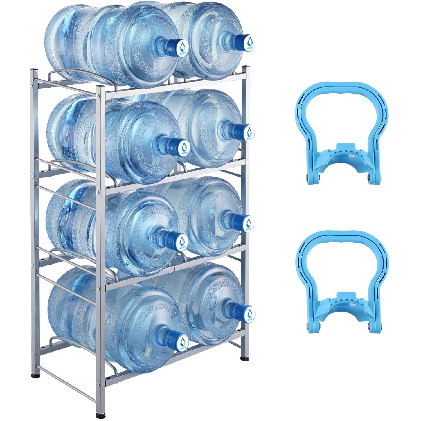 VEVOR 4 Tiers Water Jug Holder Double Row Water Bottle Rack for 8 Bottles Silver