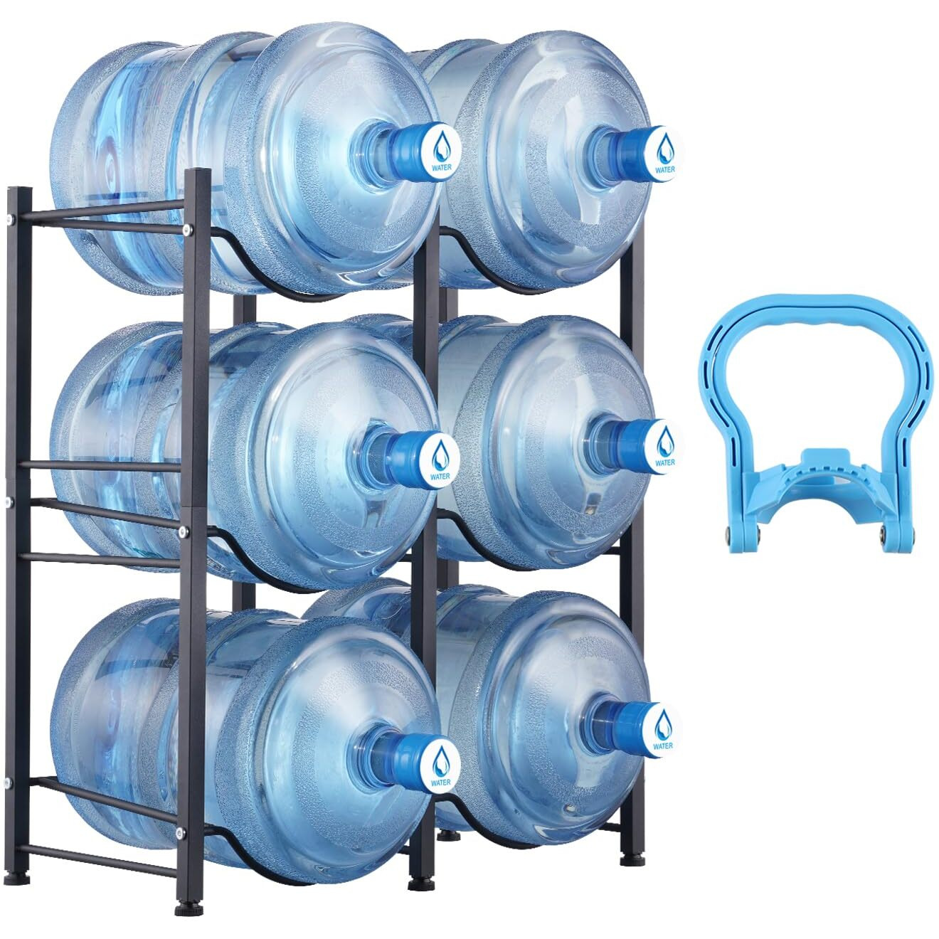VEVOR 3 Tiers Water Jug Holder Double Row Water Bottle Rack for 6 Bottles Black