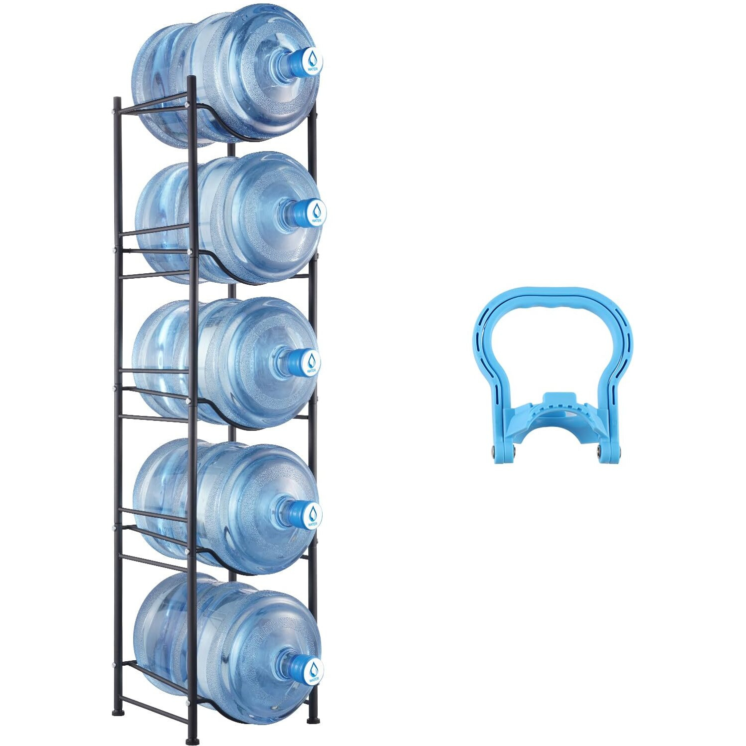 VEVOR 5 Tiers Water Jug Holder Single Row Water Bottle Rack for 5 Bottles Black