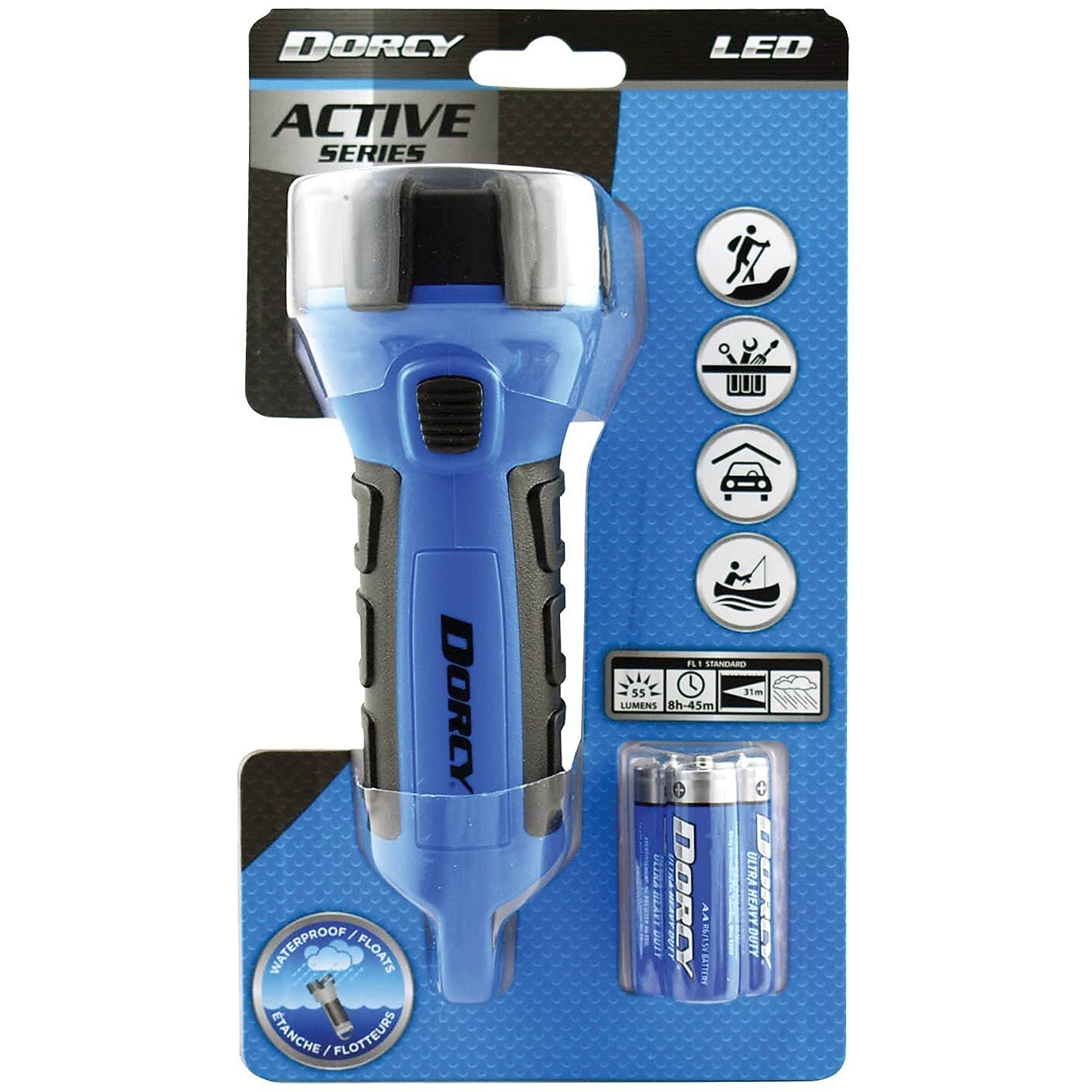 Dorcy 55 Lumen Floating Water Resistant LED Flashlight with Carabineer Clip, Blue (41-2514)