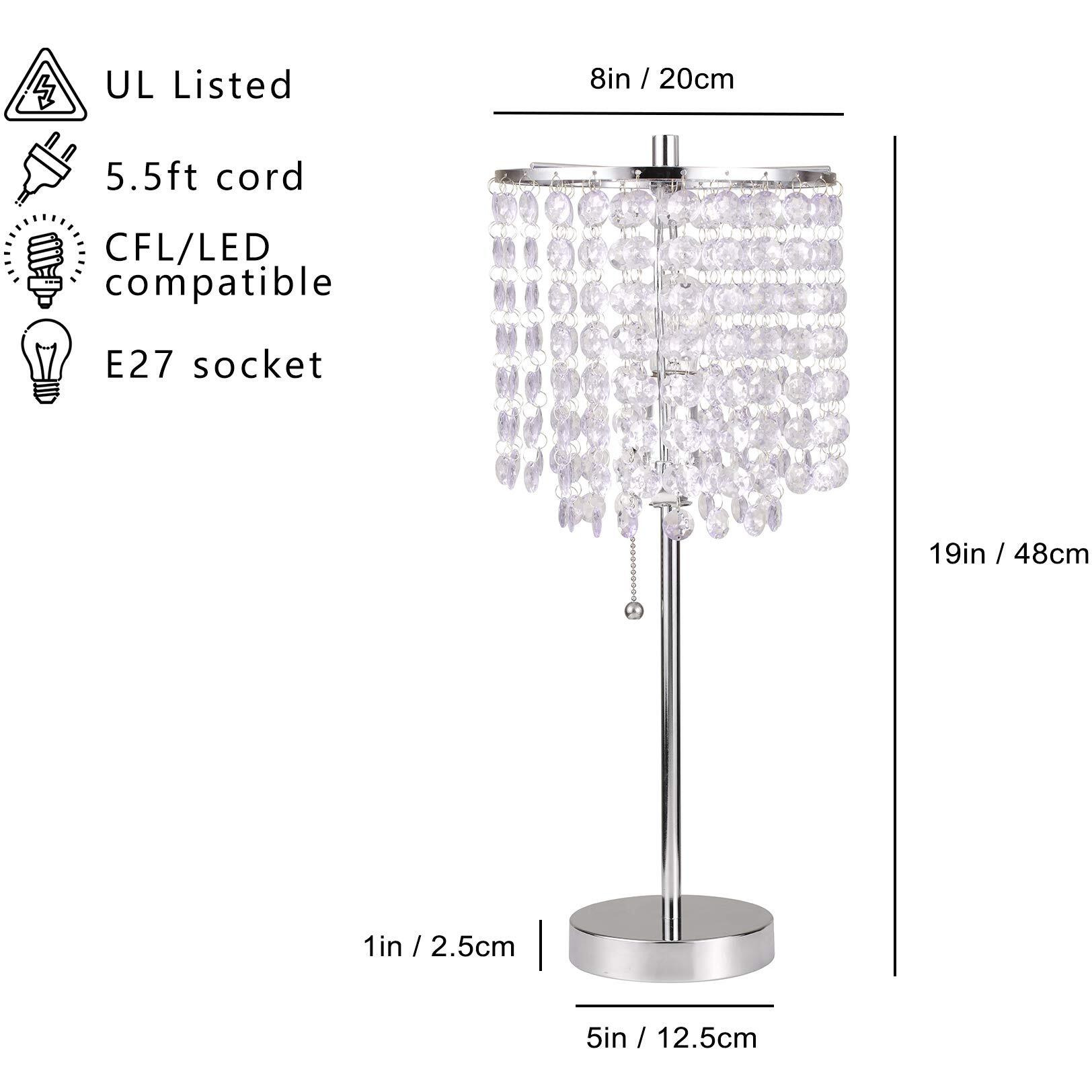 19H cHROME cRYSTAL INSPIRED PULL TABLE LAMP (1PccTN) (043422)(D0102H55SHX)