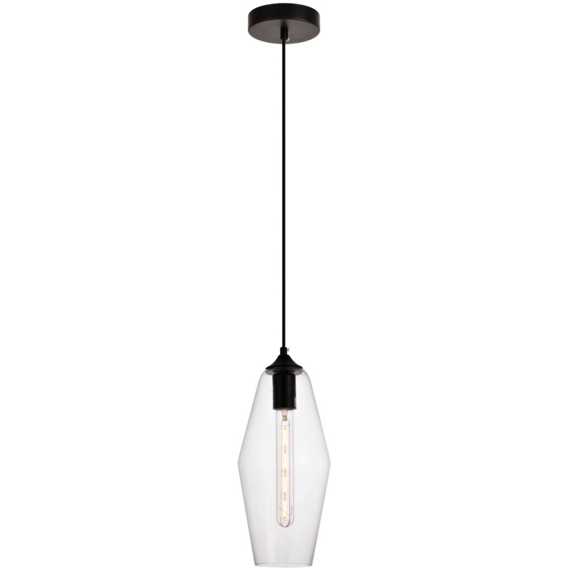 Placido Collection Pendant D5.9 H14.2 Lt1 Black and Clear Finish