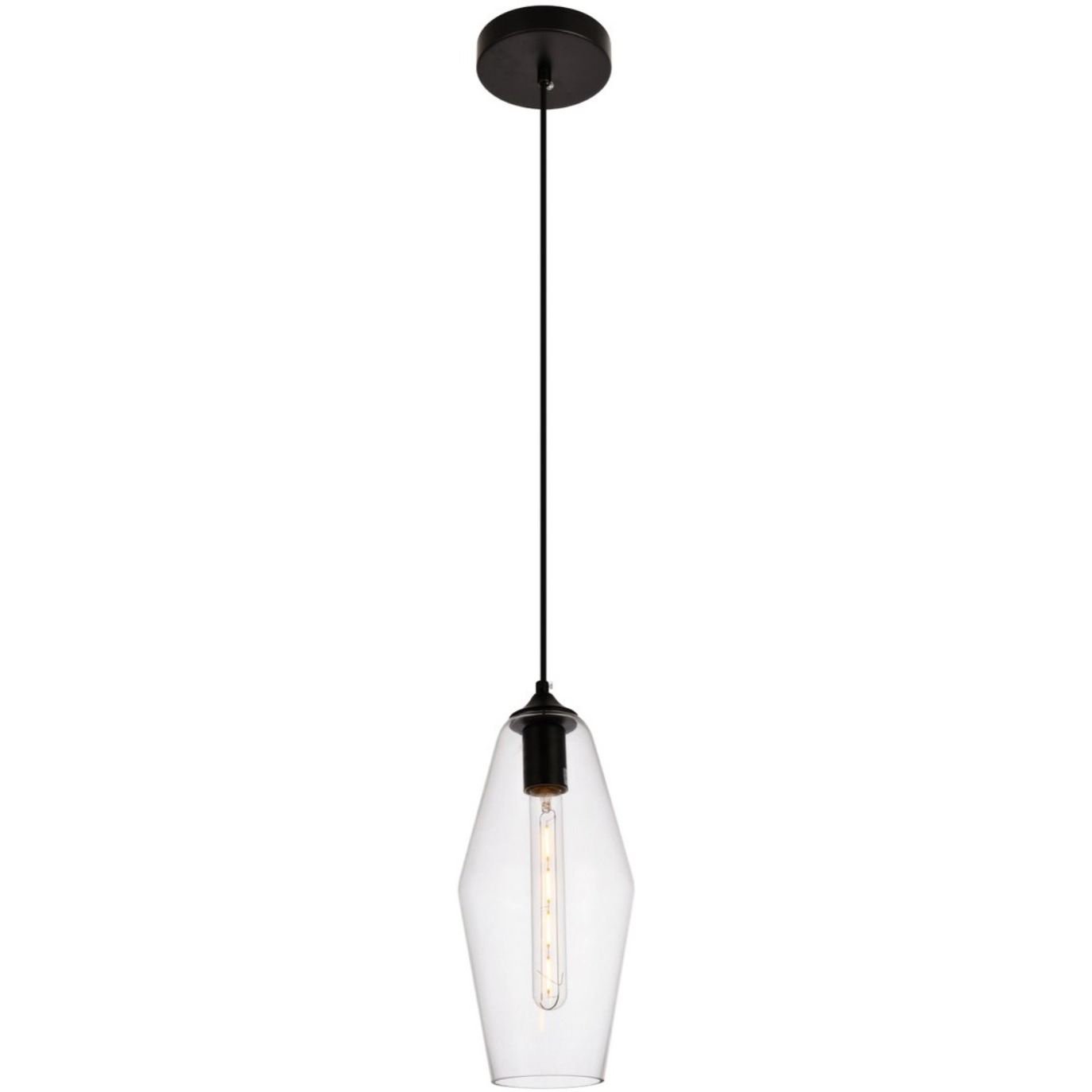Placido Collection Pendant D5.9 H14.2 Lt1 Black and Clear Finish