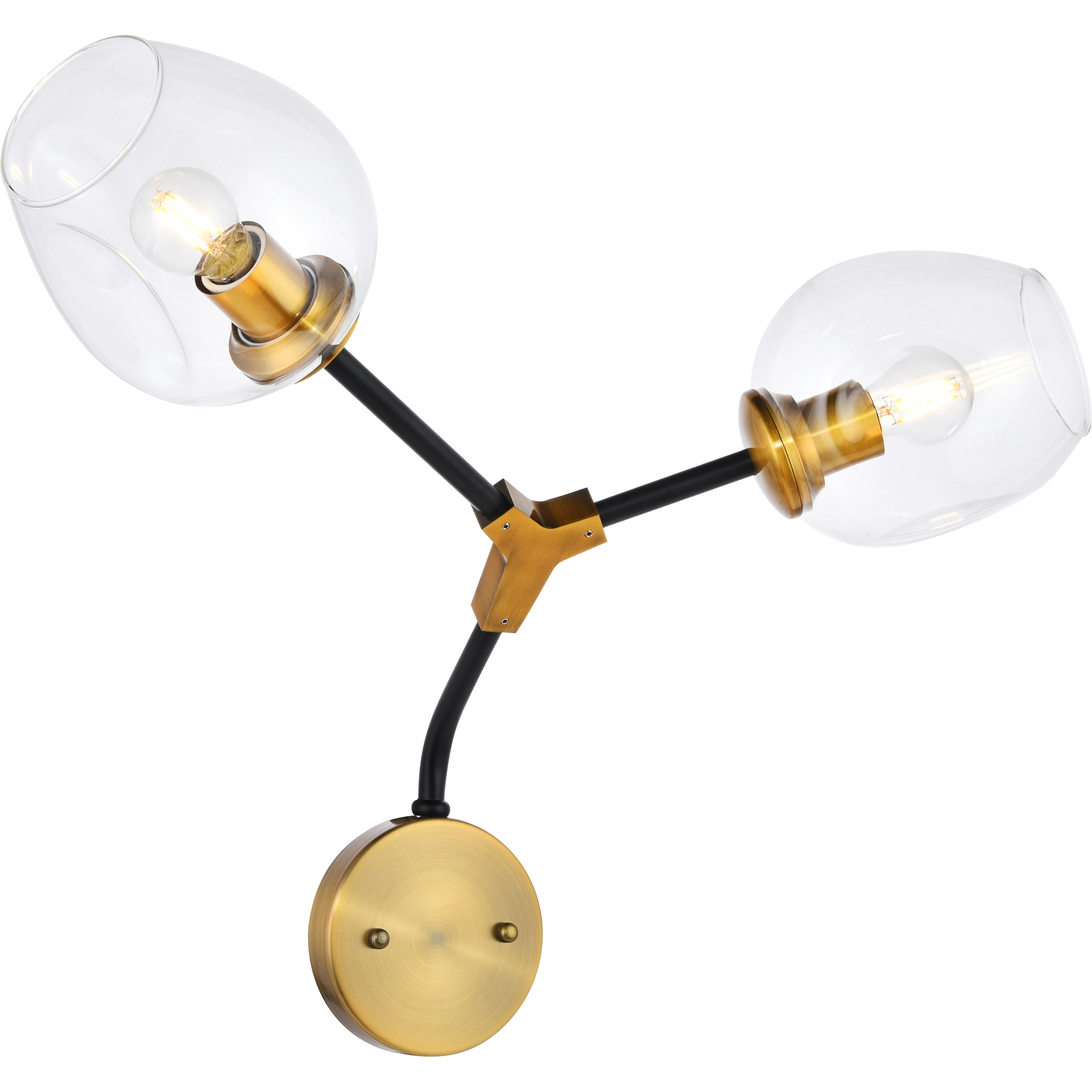 Cavoli 2 light in Light Antique Brass and Flat Black Wall sconce