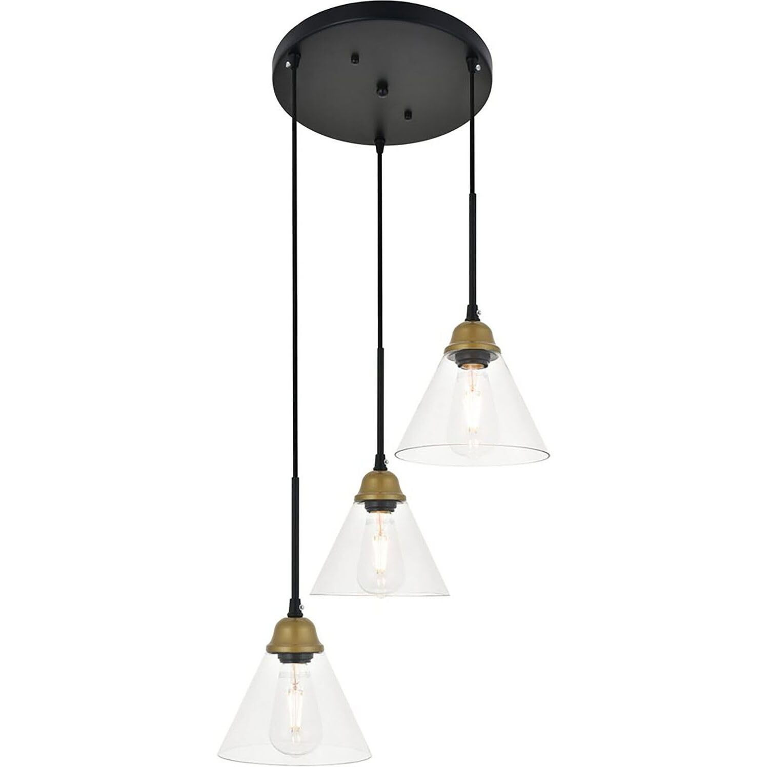 Histoire 3 light brass and black Pendant