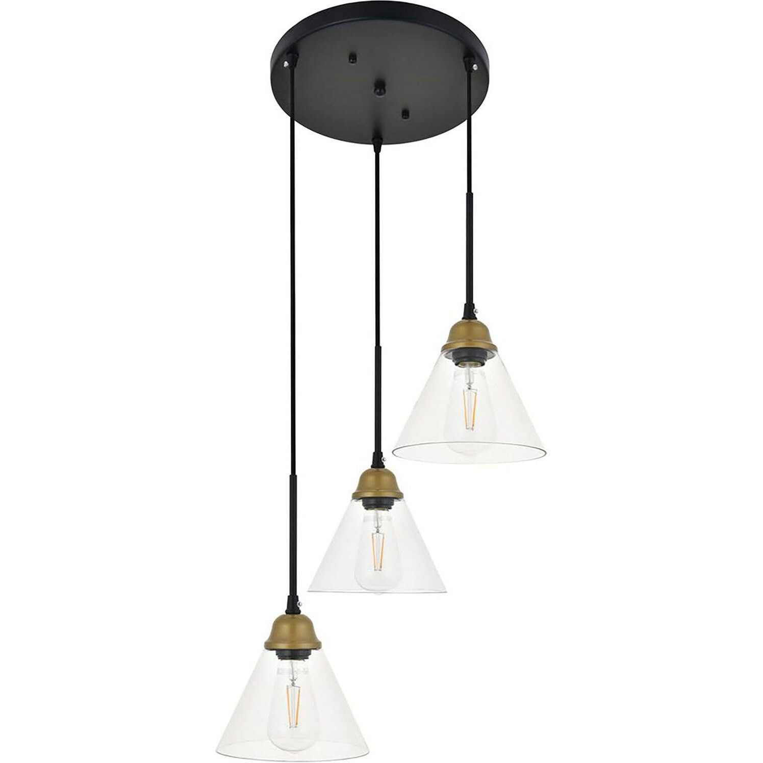 Histoire 3 light brass and black Pendant