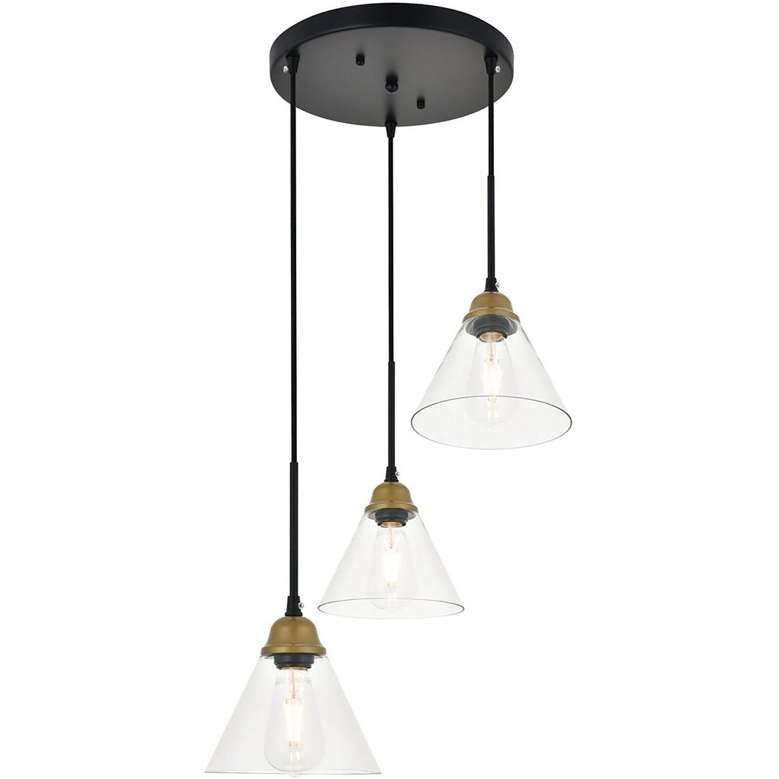 Histoire 3 light brass and black Pendant