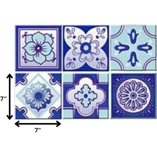 7" X 7" Vintage Turq Blue And White Peel And Stick Removable Tiles